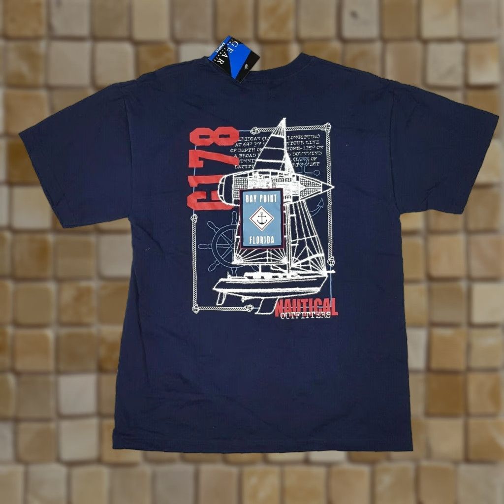 Nautica VINTAGE Bay Point Florida Nautical Outfitters Men's M Navy Boat T Shirt Preppy Size US M / EU 48-50 / 2 - 1 Thumbnail