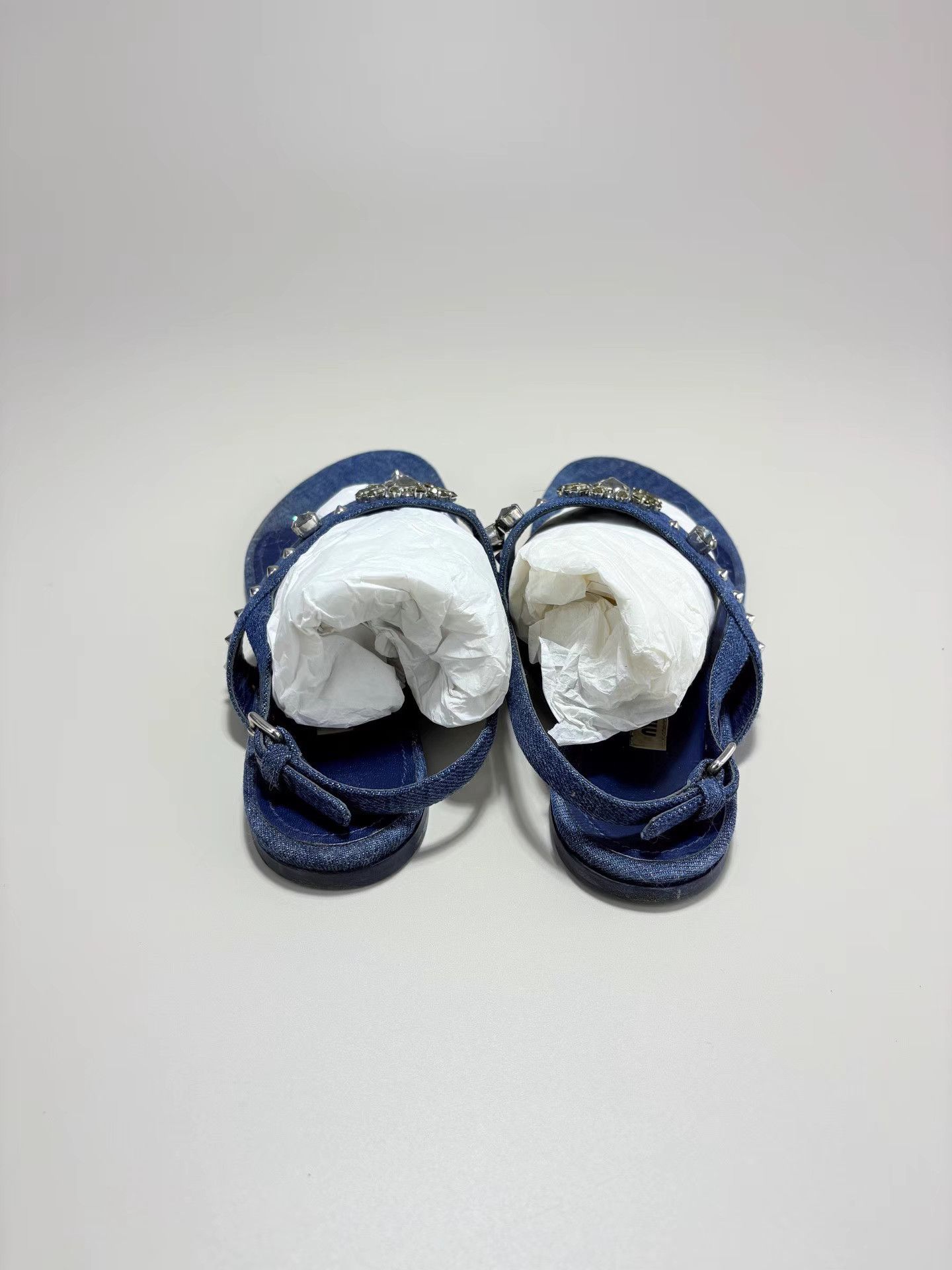 Miu Miu MIUMIU Denim Crystal Sandals K1 Size US 8.5 / IT 38.5 - 3 Thumbnail