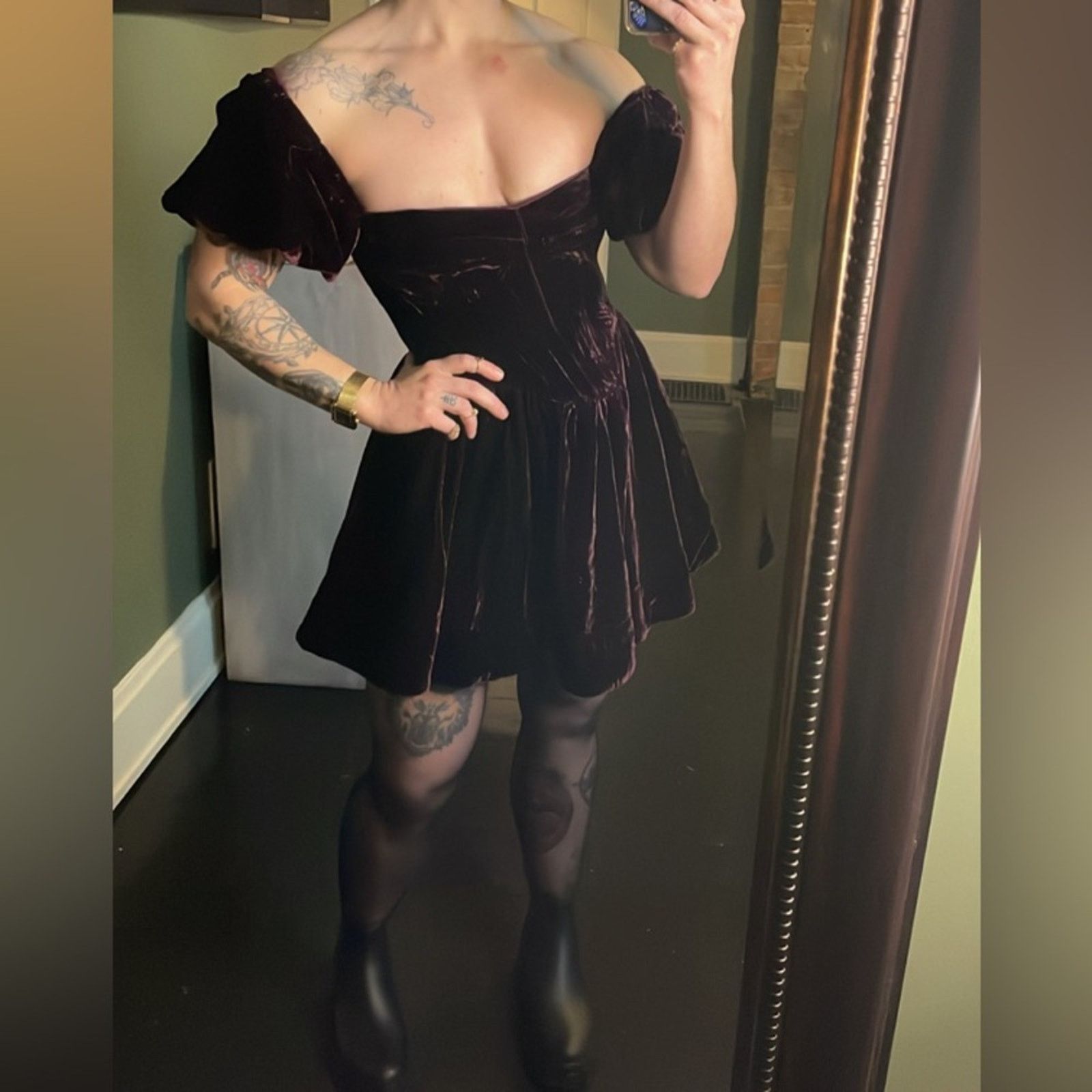 Selkie Bardot Velour Corset Mini Dress Size L Dark Red (item #045) Size L / US 10 / IT 46 - 9 Thumbnail