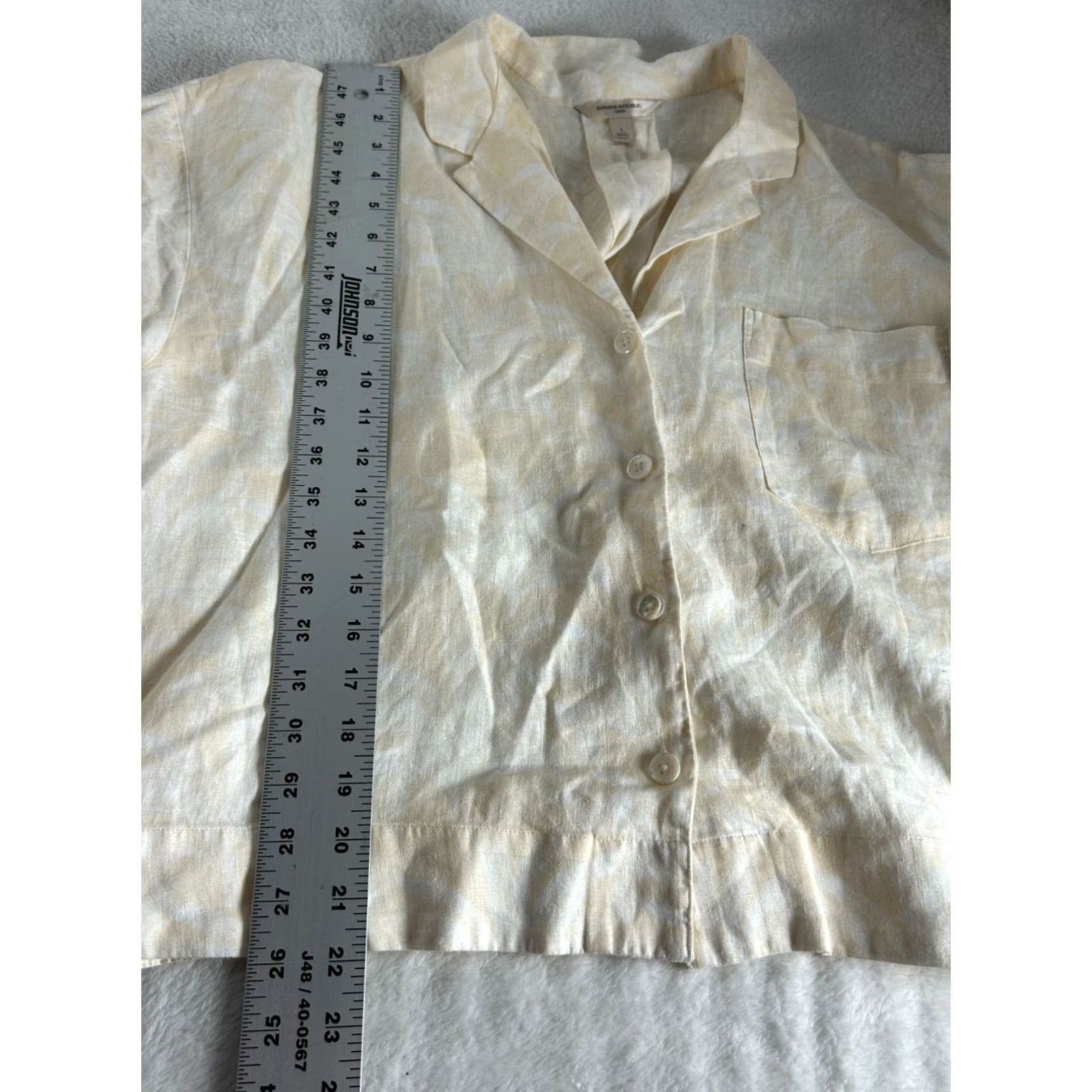 Banana Republic Banana Republic Womens Large Beige Linen Button-Up Shirt Subtle Leaf Print Casual Size L / US 10 / IT 46 - 8 Thumbnail