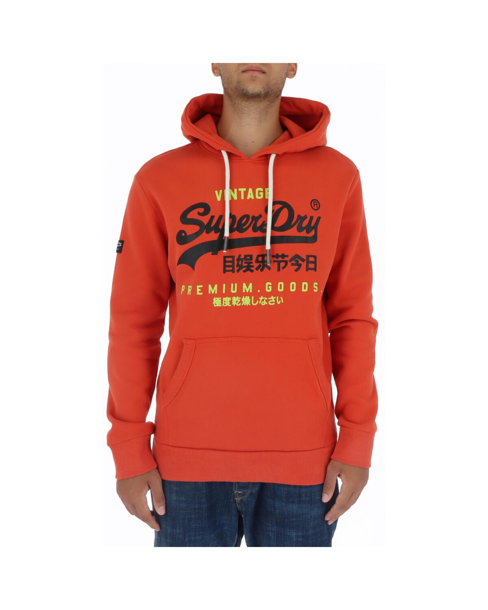 Image of Superdry Print Sweatshirt With Long Sleeves And Front Pockets in Orange, Men's (Size Small)