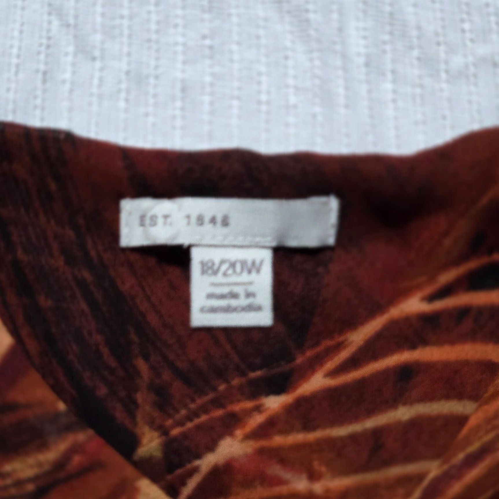 Bell Est. 1946 Shirt Blouse 3/4 Sleeve Bell Sleeve Scoop Neck Women's 20W Orange Brown/Orange Bell Sleeve Est. 1946 Shirt Womens 20W Size 3XL / US 20-22 - 3 Thumbnail