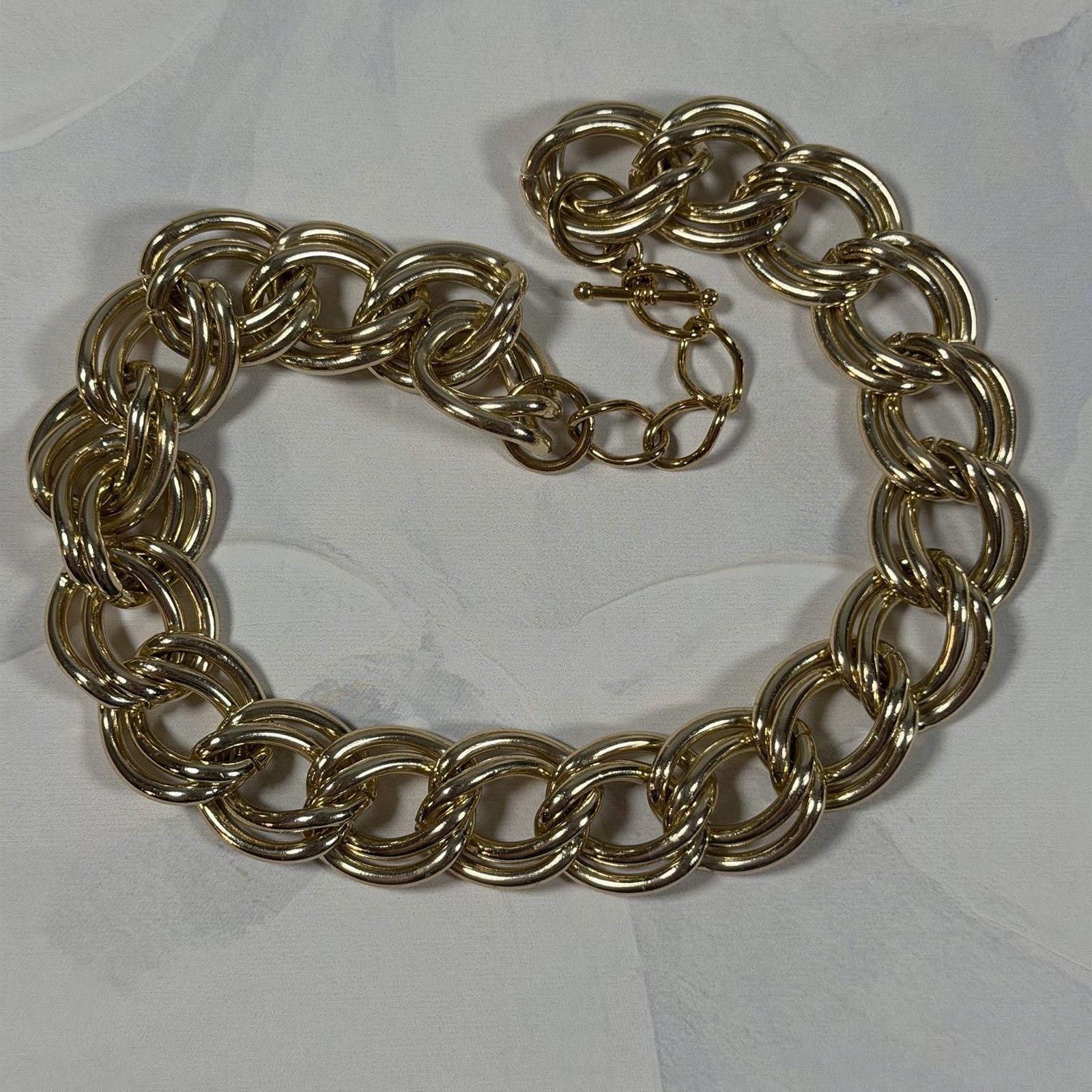 Vintage VTG Statement Necklace Chunky Gold-Tone Double Curb Link Size ONE SIZE - 7 Thumbnail