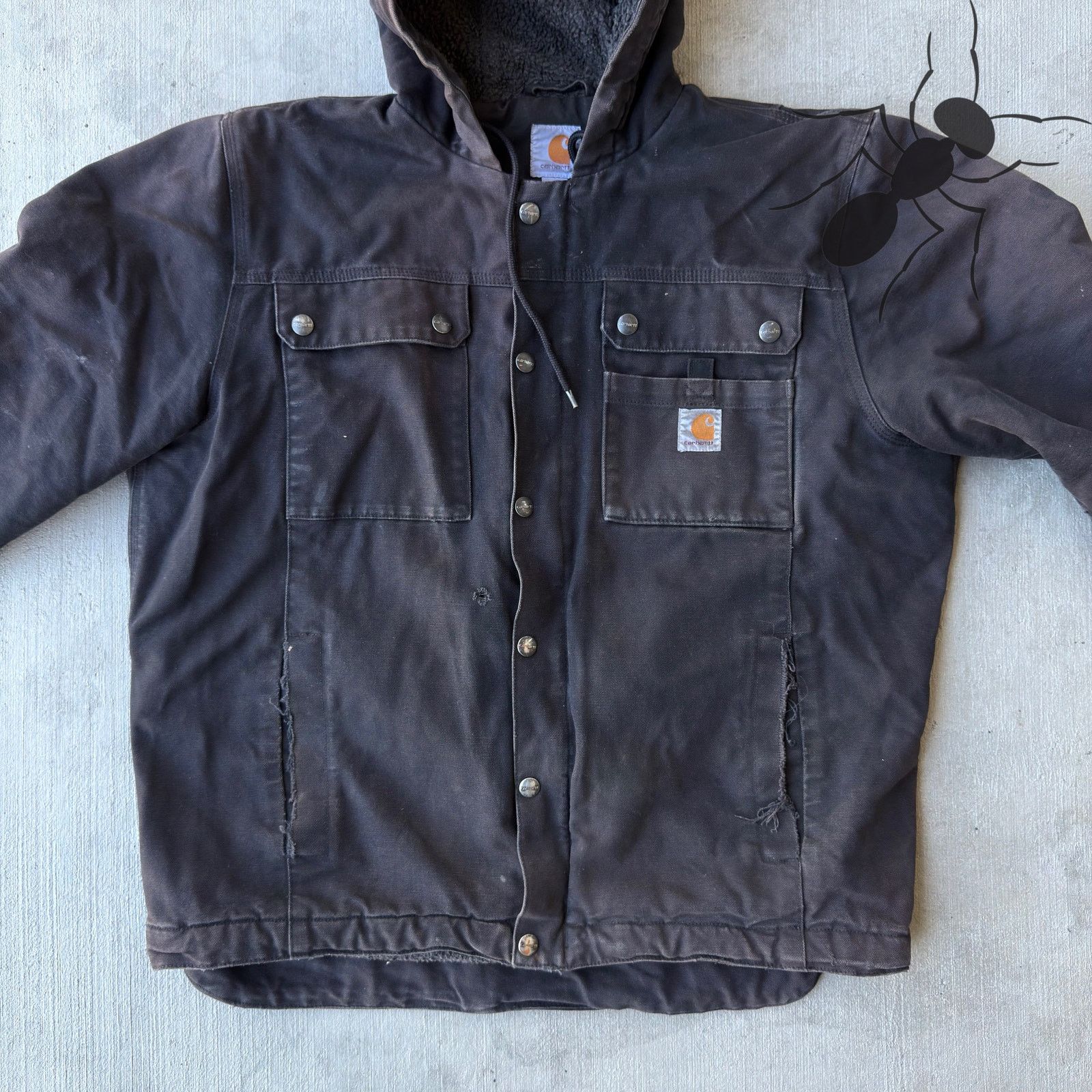 Carhartt × Vintage Carhartt black hooded button up work wear jacket Size US M / EU 48-50 / 2 - 3 Thumbnail