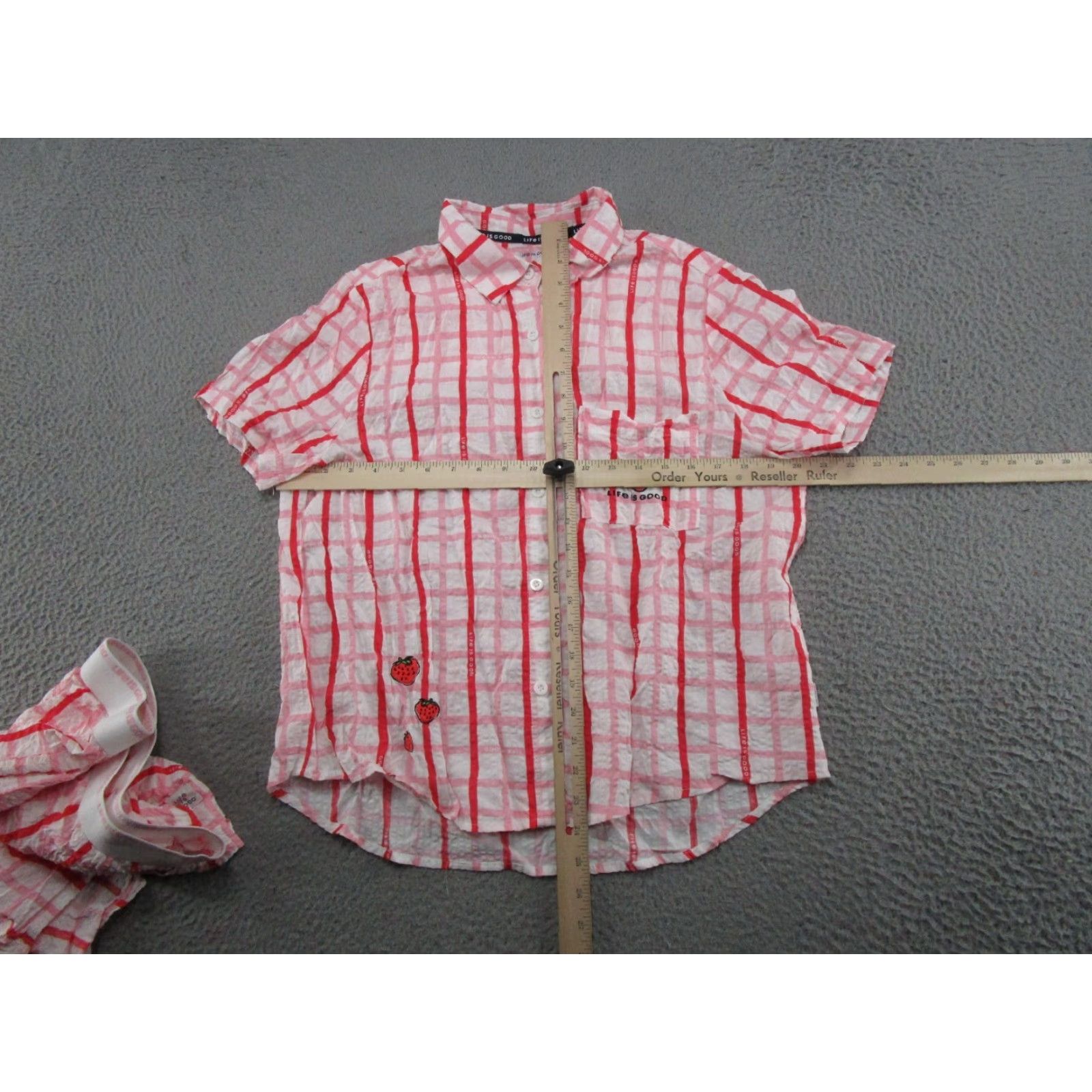 Life is Good Life Is Good Womens Pajama Set Sleep Tee & Shorts Pink Plaid Strawberry Size L Size 36" / US 14 / IT 50 - 7 Thumbnail