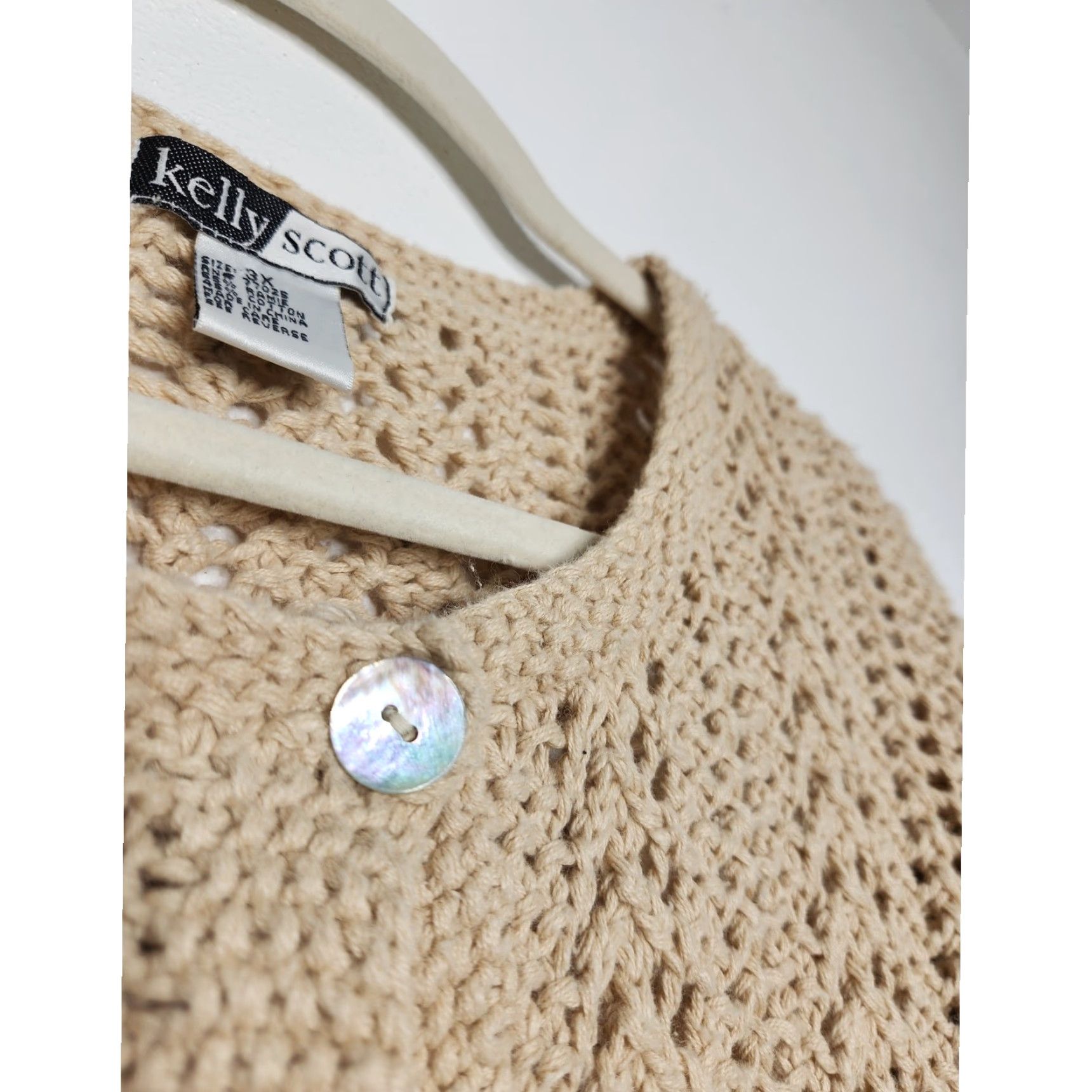 Vintage VINTAGE Kelly Scott Cardigan Unisex Adults 3XL Tan Knit Crochet Fairy Whimy Grandma Button Sweater Size XXL / US 16-18 / IT 52-54 - 4 Thumbnail