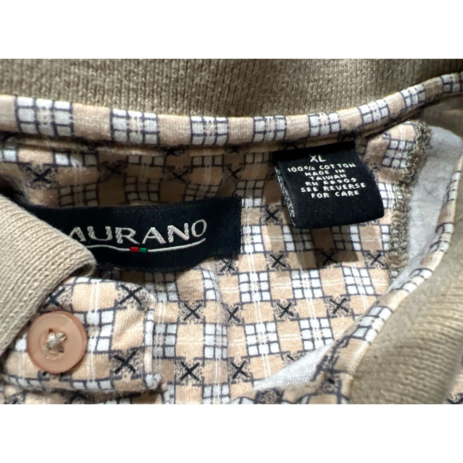 Murano Murano Polo Shirt Geometric Golf 100% Cotton Men’s XL Beige S/S Shirt Size US XL / EU 56 / 4 - 5 Thumbnail