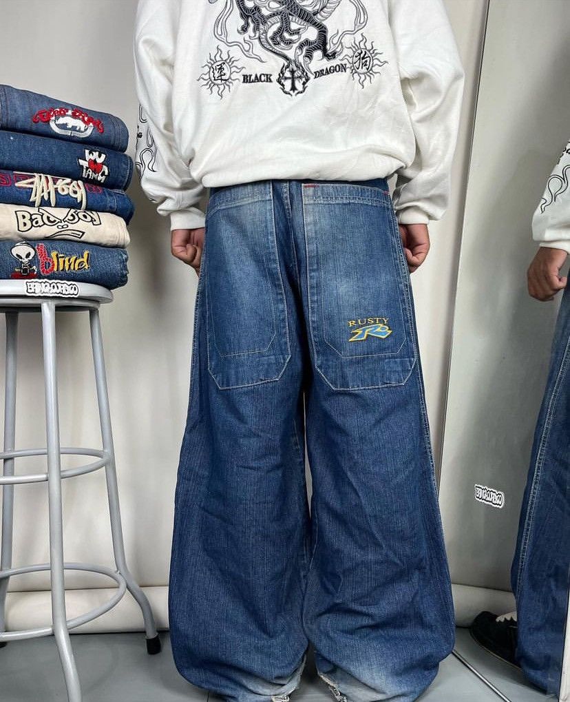 image of Jnco x Rusty Y2K Rusty Hip Hop Baggy Pants in Blue, Men's (Size 29)