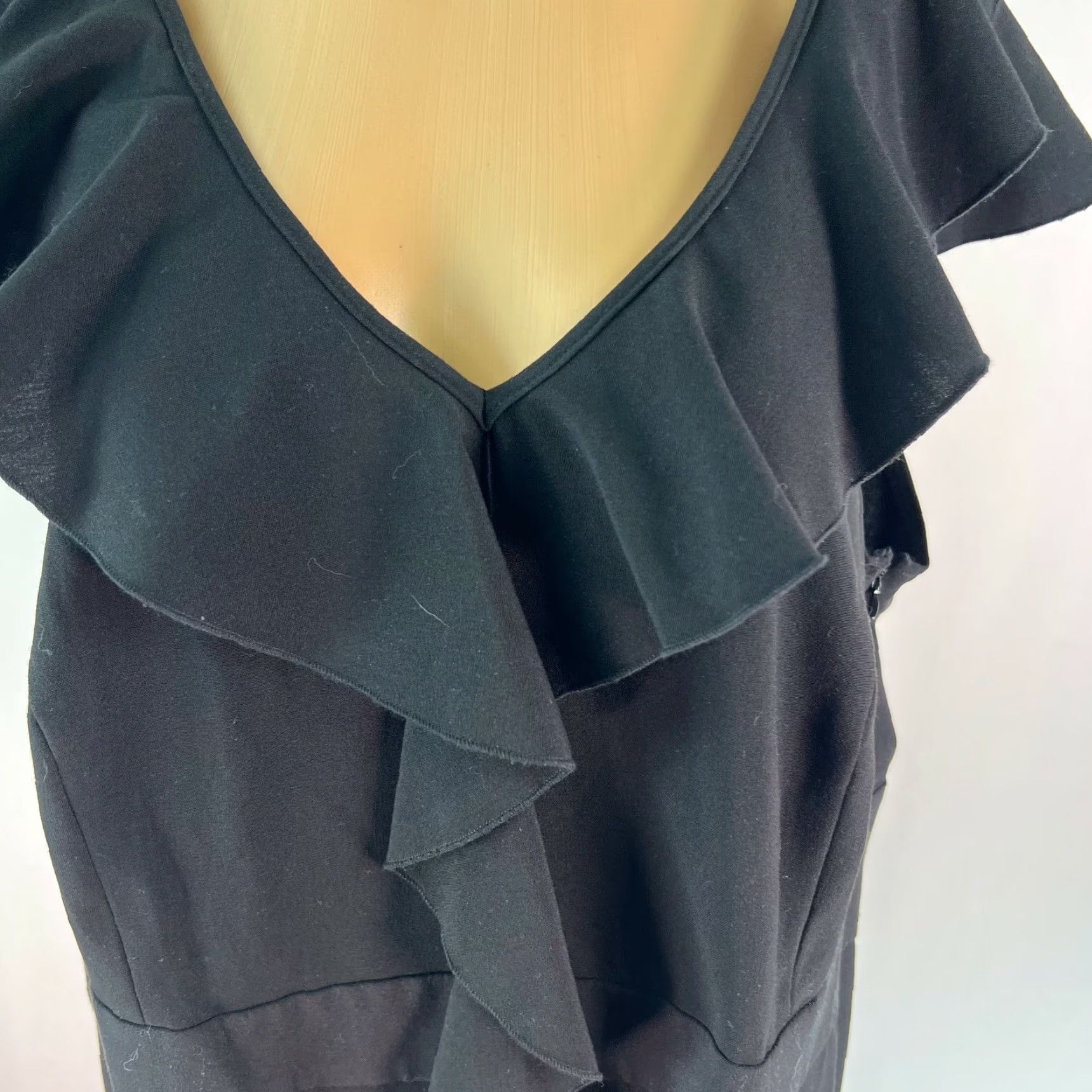 Vintage Spense Black Gab Dress Size 20W V Neck Cap Sleeves Ruffle Front Sheath 20W Wom ens Size 3XL / US 20-22 - 3 Thumbnail