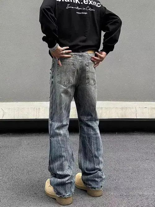 Jean Street distressed corrugated crease micro-flared jeans Size US 32 / EU 48 - 2 Thumbnail