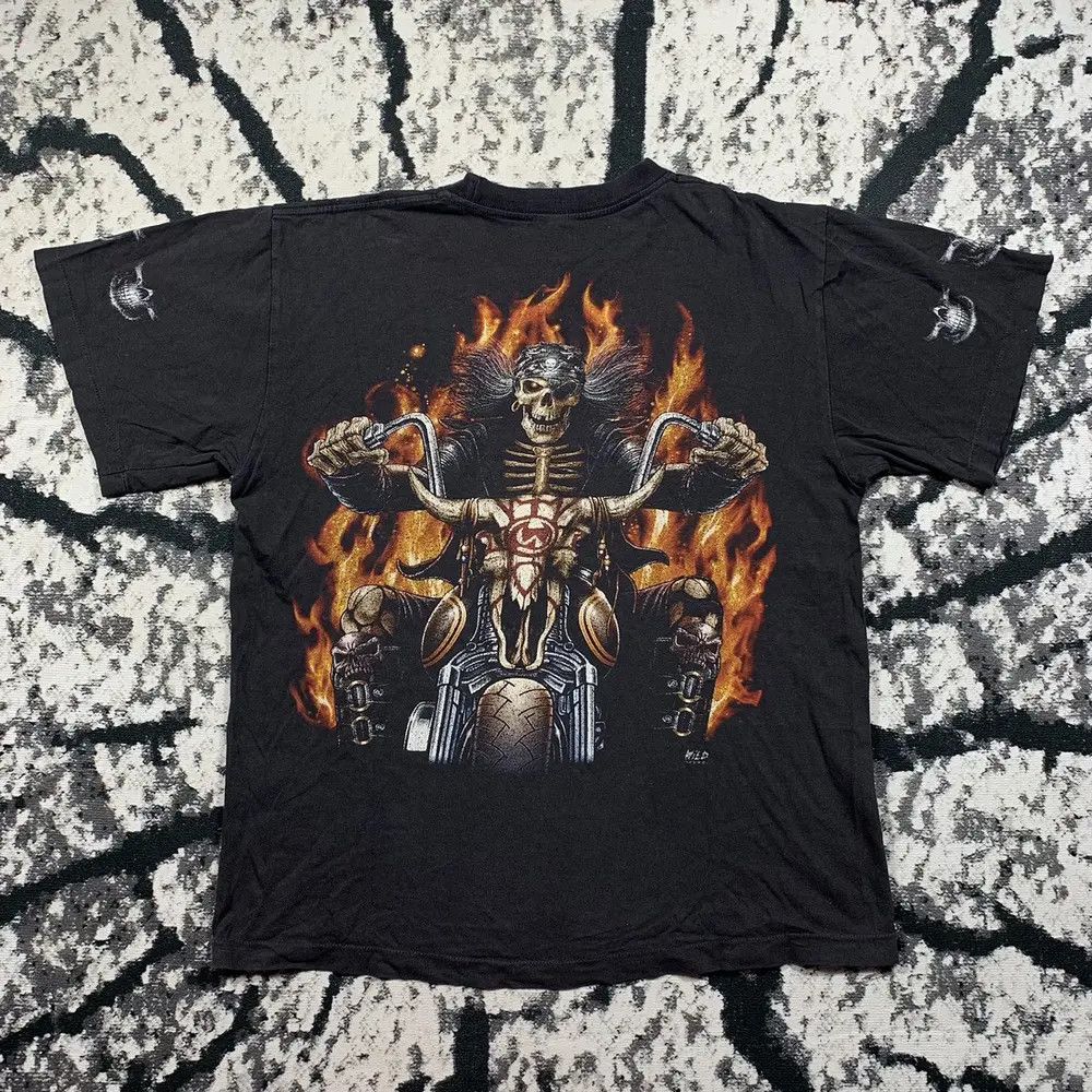 Vintage Vintage 90s Wild Skeleton Motorcycle Tshirt Tee Skull Aop Size US M / EU 48-50 / 2 - 4 Thumbnail