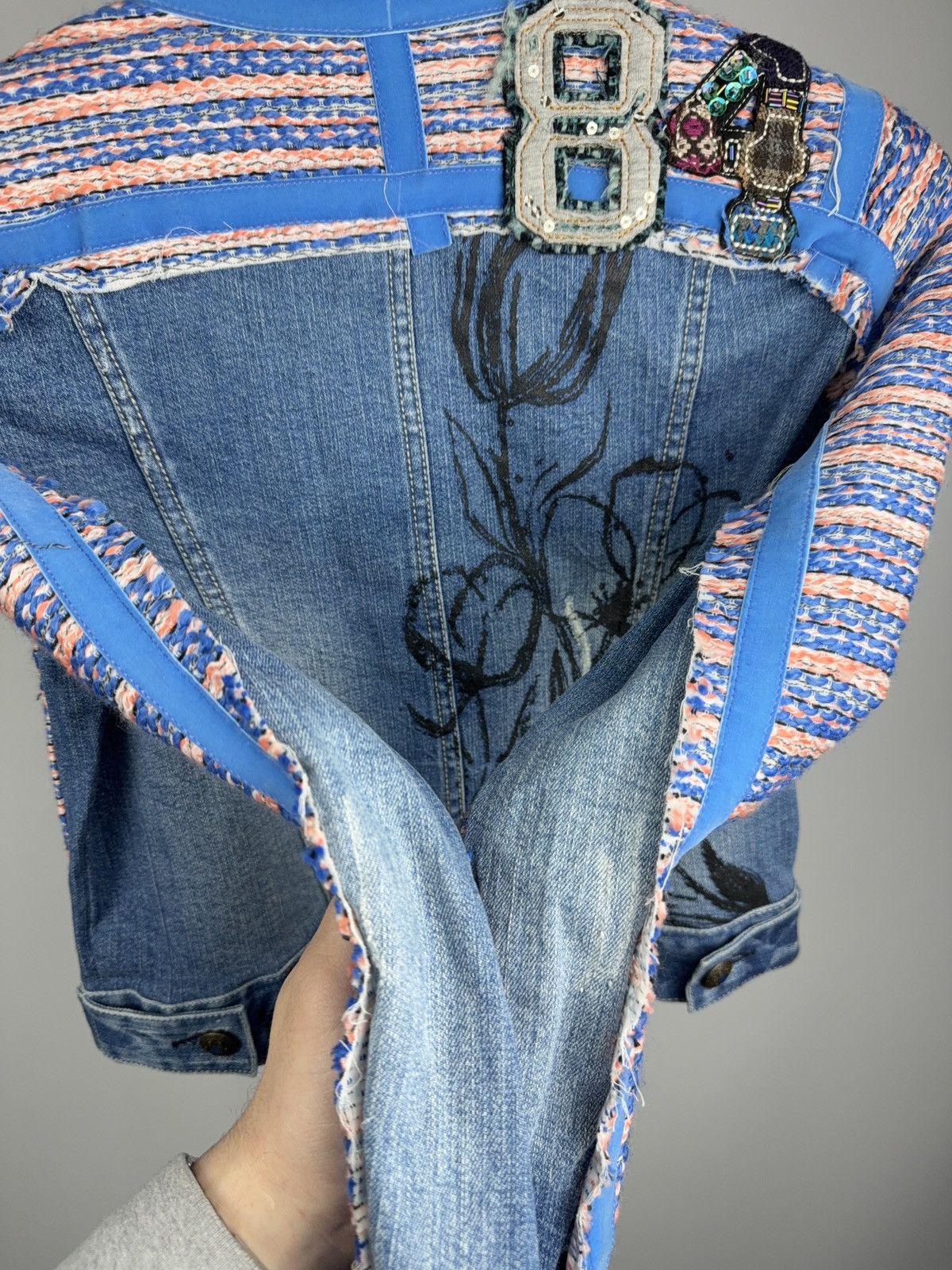 Desigual 00s Retro Desigual Patchwork Denim Cropped Jacket Y2K Size S / US 4 / IT 40 - 14 Thumbnail