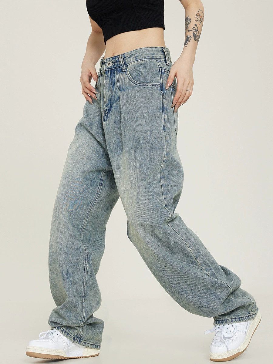 Jean American retro men's loose washed wide-leg straight jeans Size US 32 / EU 48 - 4 Thumbnail