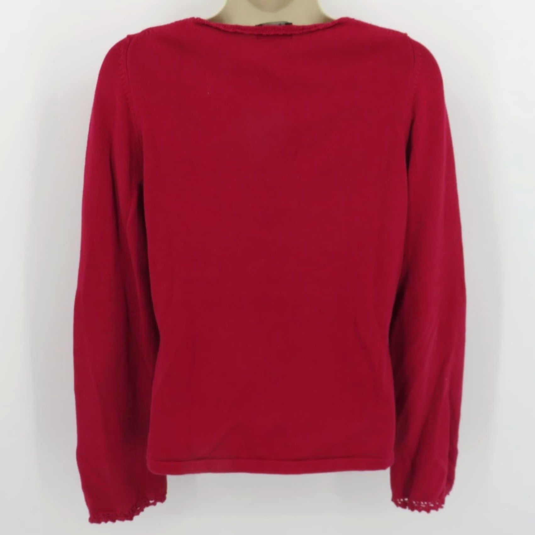 American Eagle Outfitters VINTAGE American Eagle Outfitters Women Sweater Pullover Knit Red Long Sleeve Crochet Lace Up All Cotton 2000s L Regular Fashion Size L / US 10 / IT 46 - 5 Thumbnail