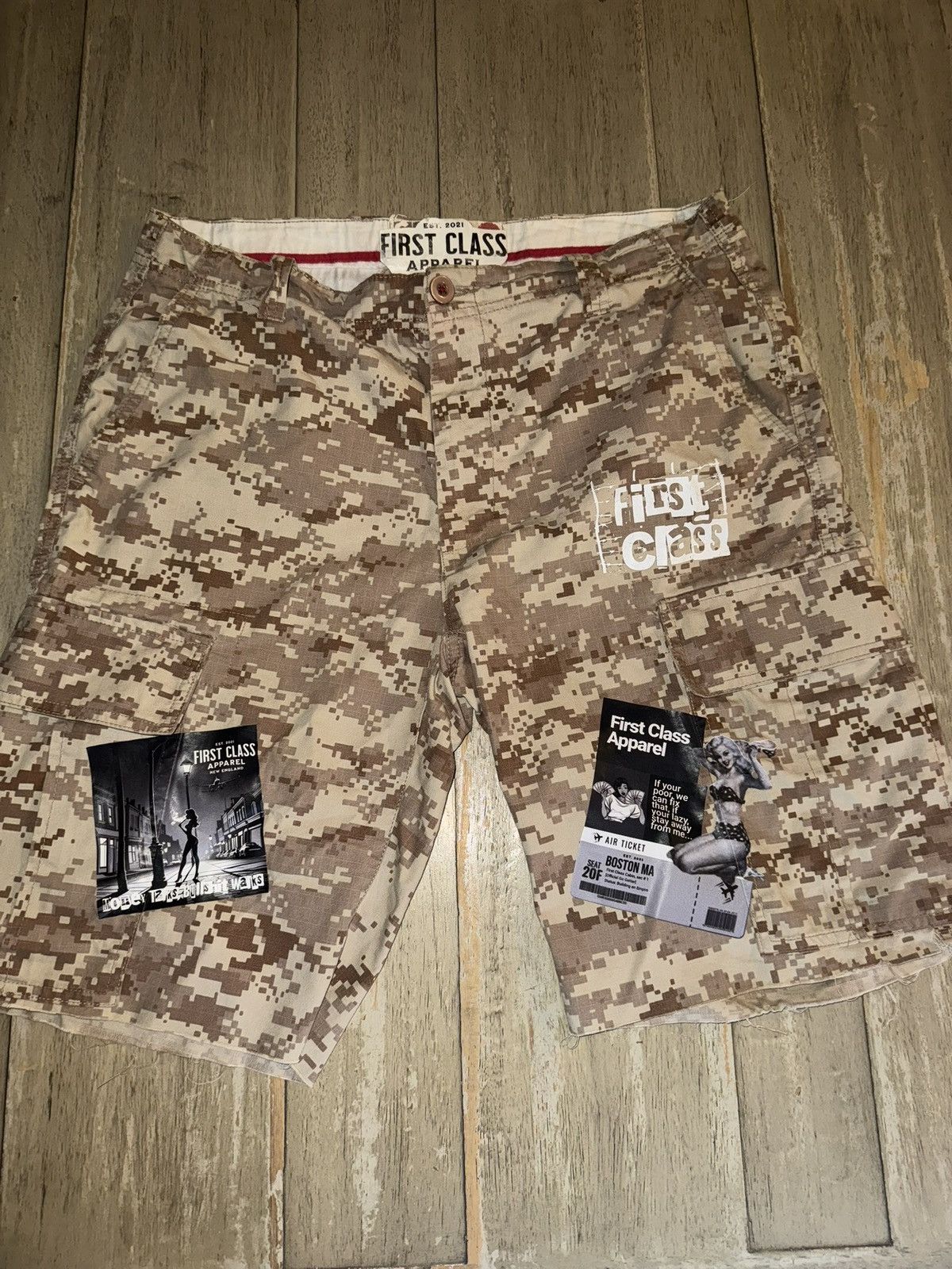 NO ID “First Class Apparel” custom digital desert army shorts Size US 31 - 1 Thumbnail