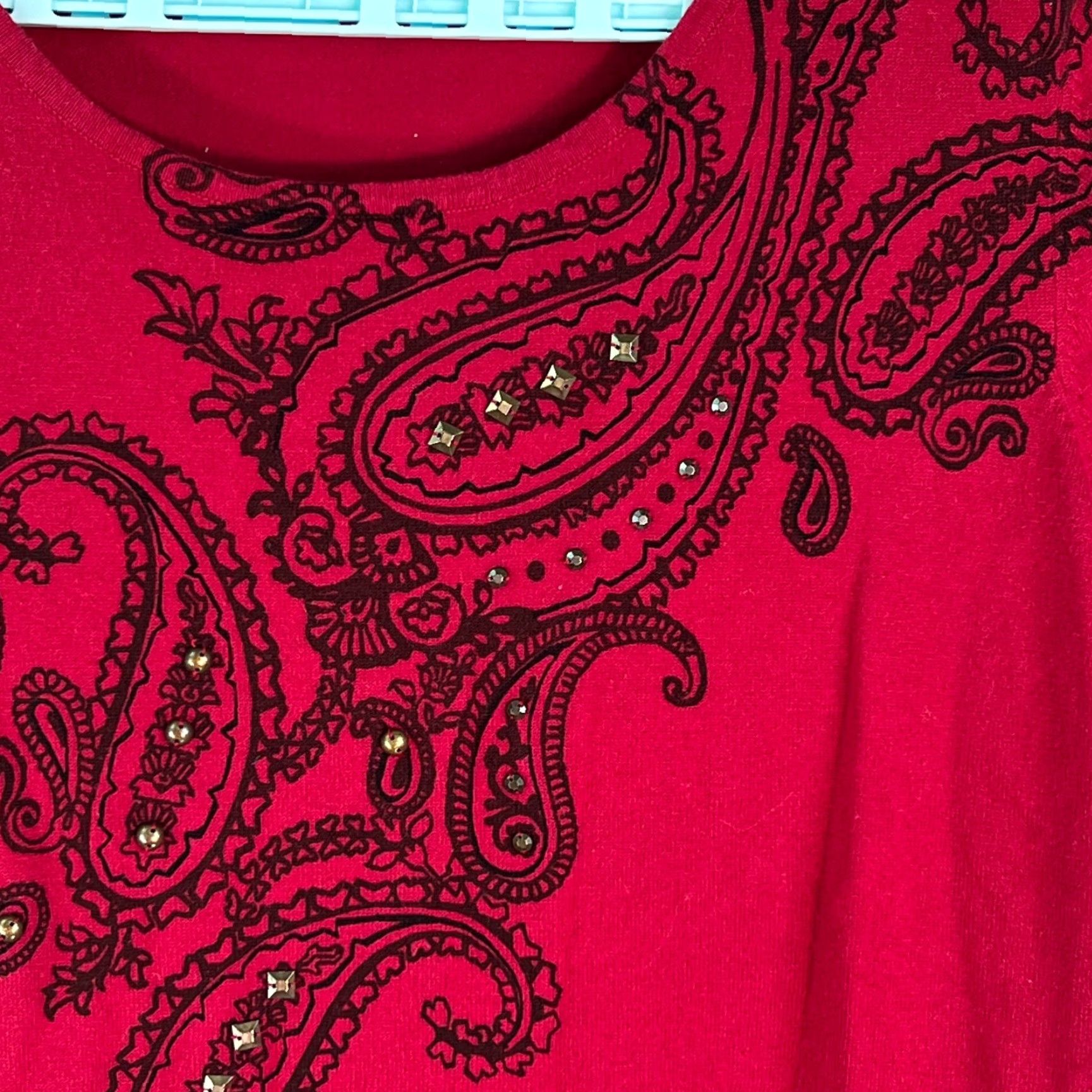 Vintage RQT Womens Paisley Studded Short Sleeves Round Neck Knit Red T Shirt XL Size XL / US 12-14 / IT 48-50 - 4 Thumbnail