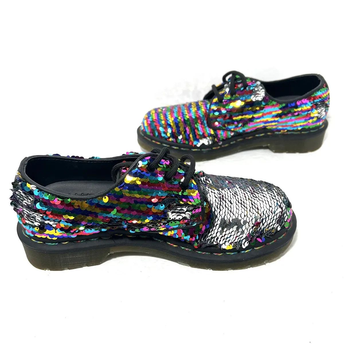 Dr. Martens 🌈 Dr Martens 1461 3 Loch Sequin Rainbow Silver Size US 7 / IT 37 - 9 Thumbnail