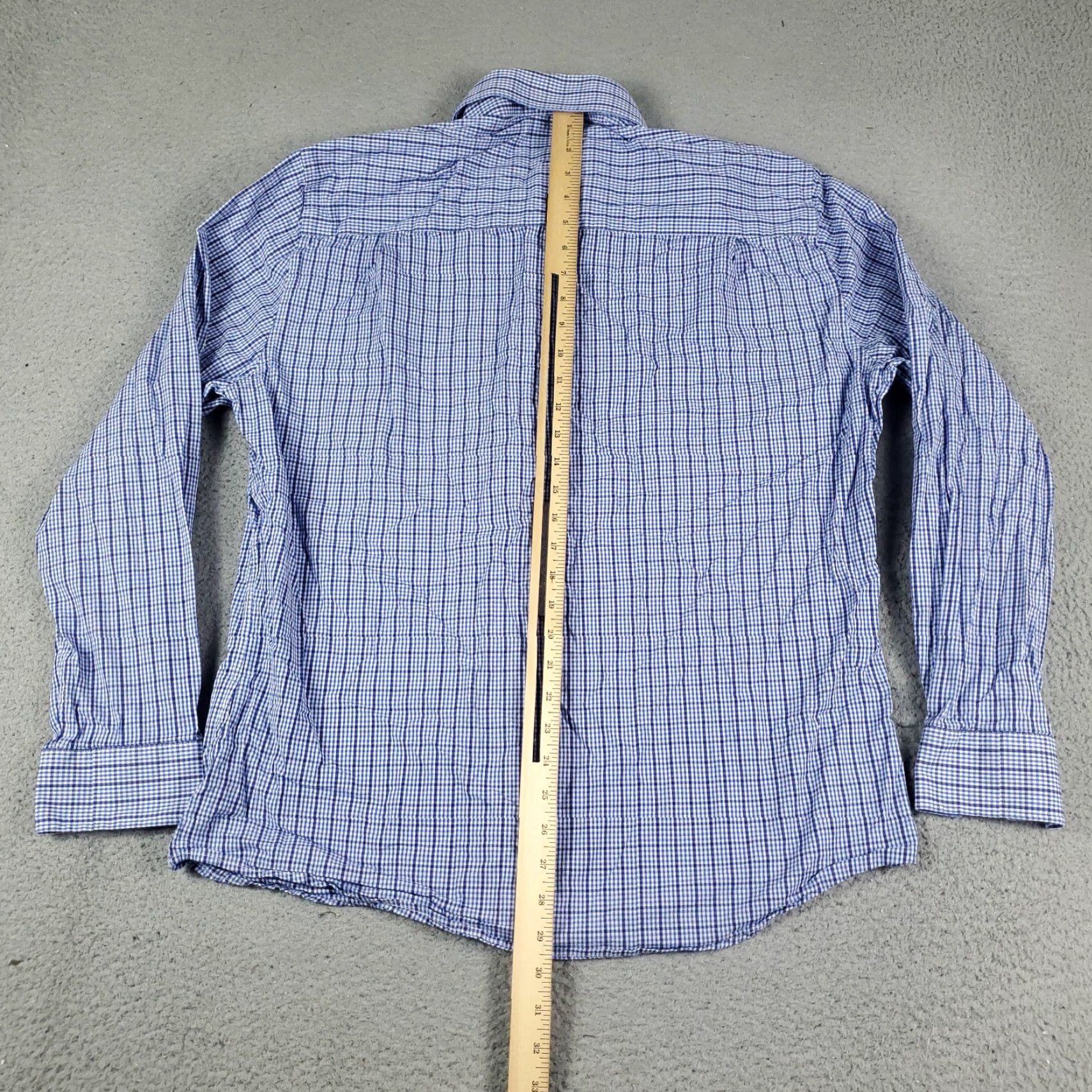 Vintage Duchamp Shirt Men Size 17.5 XL Blue Check Dress Button Up Long Sleeve Size 46R - 3 Thumbnail