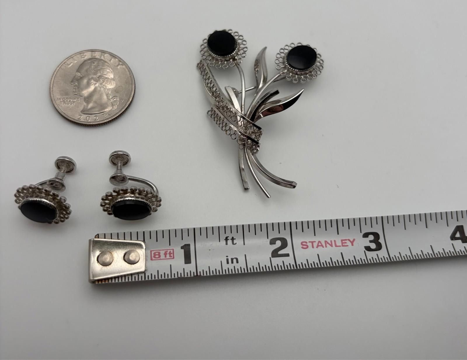 Other Star Art 925 Silver Black Onyx Brooch & Screwback Earrings Size ONE SIZE - 8 Thumbnail
