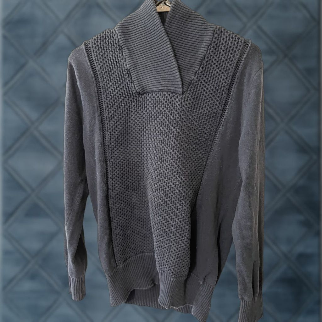 H&M H&M LOGG Knit Sweater Mens Medium Navy Blue Shawl Collar Preppy Size US M / EU 48-50 / 2 - 1 Thumbnail