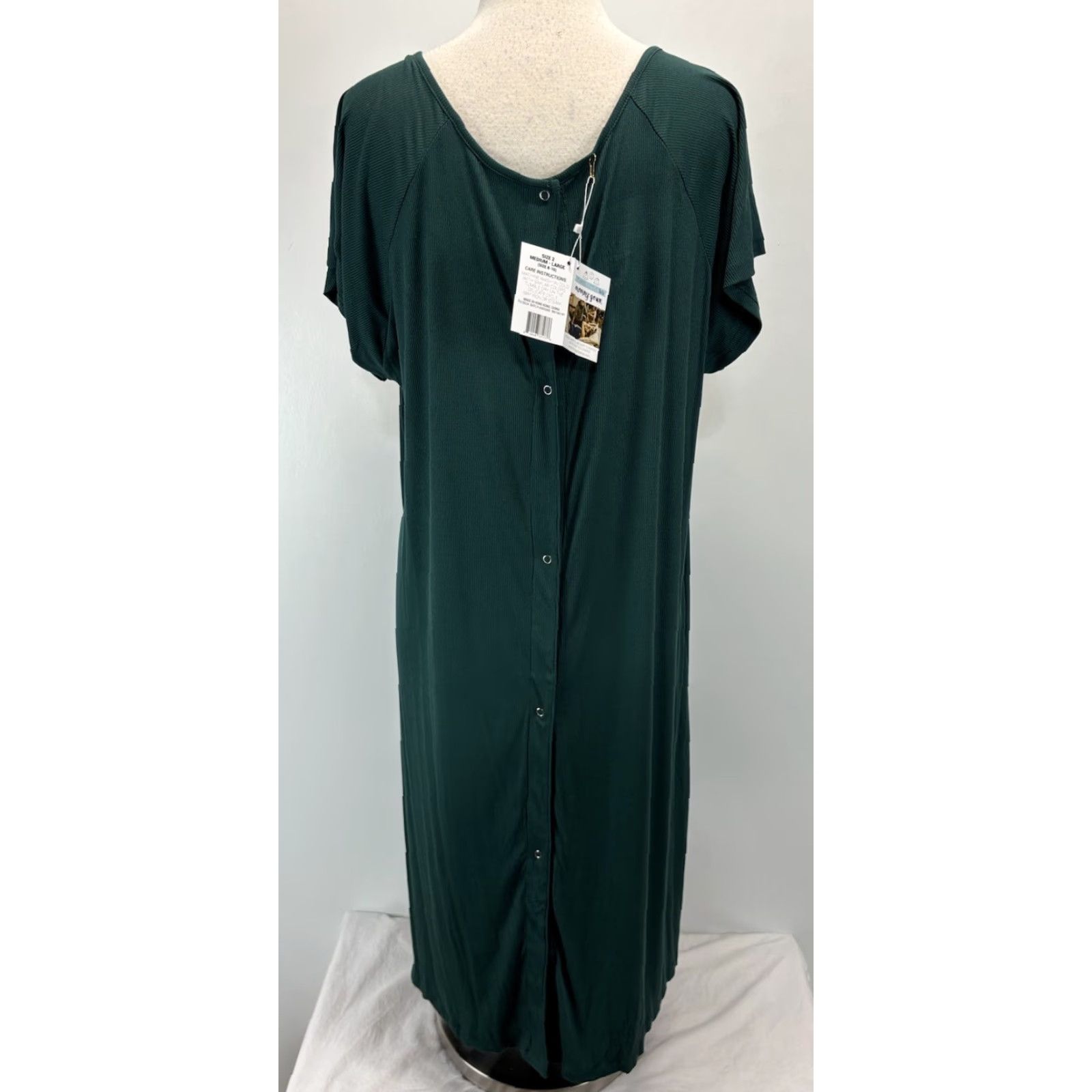 Vintage Three Little Tots Maternity Nursing Gown Sz 2 (8-10) Green Comfort Ribbed Short Sleeve Snap Modal Nursing Gown Womens Size ONE SIZE - 3 Thumbnail