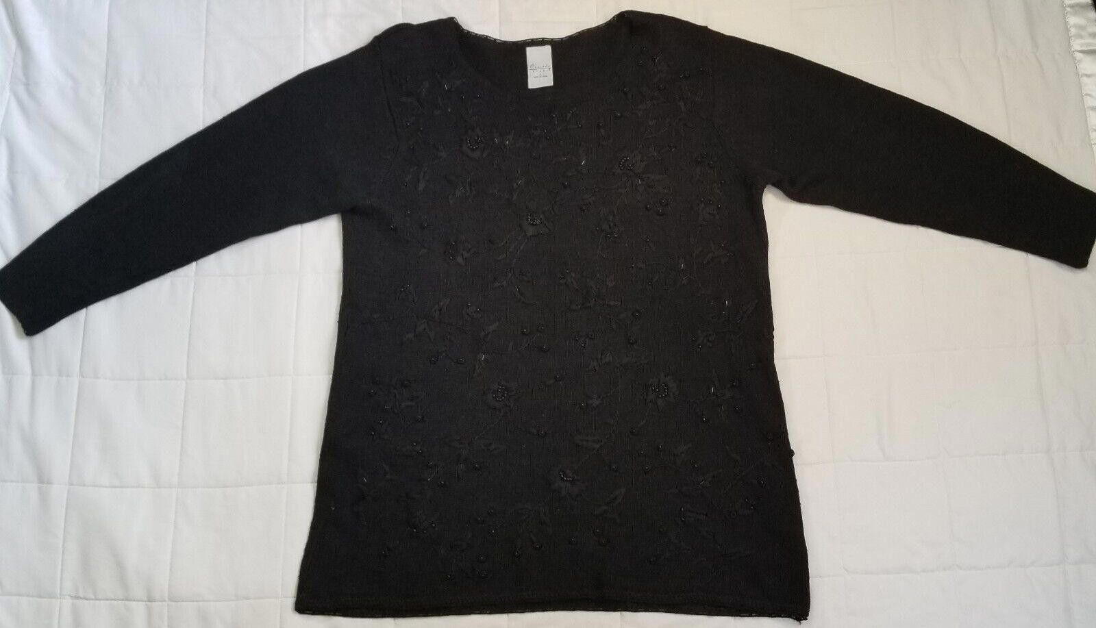 Other Cascade Blues Large Black Sweater with Floral Beading Size L / US 10 / IT 46 - 1 Thumbnail