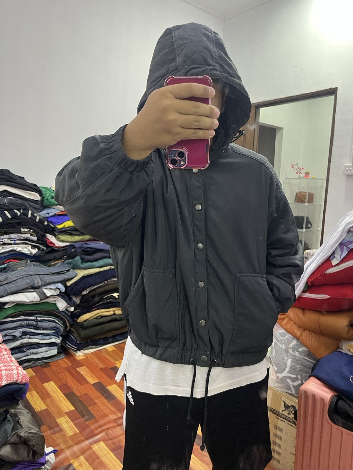 Japanese Brand Double Name Hooded Snap Jacket Boxy Black Size US L / EU 52-54 / 3 - 12 Thumbnail