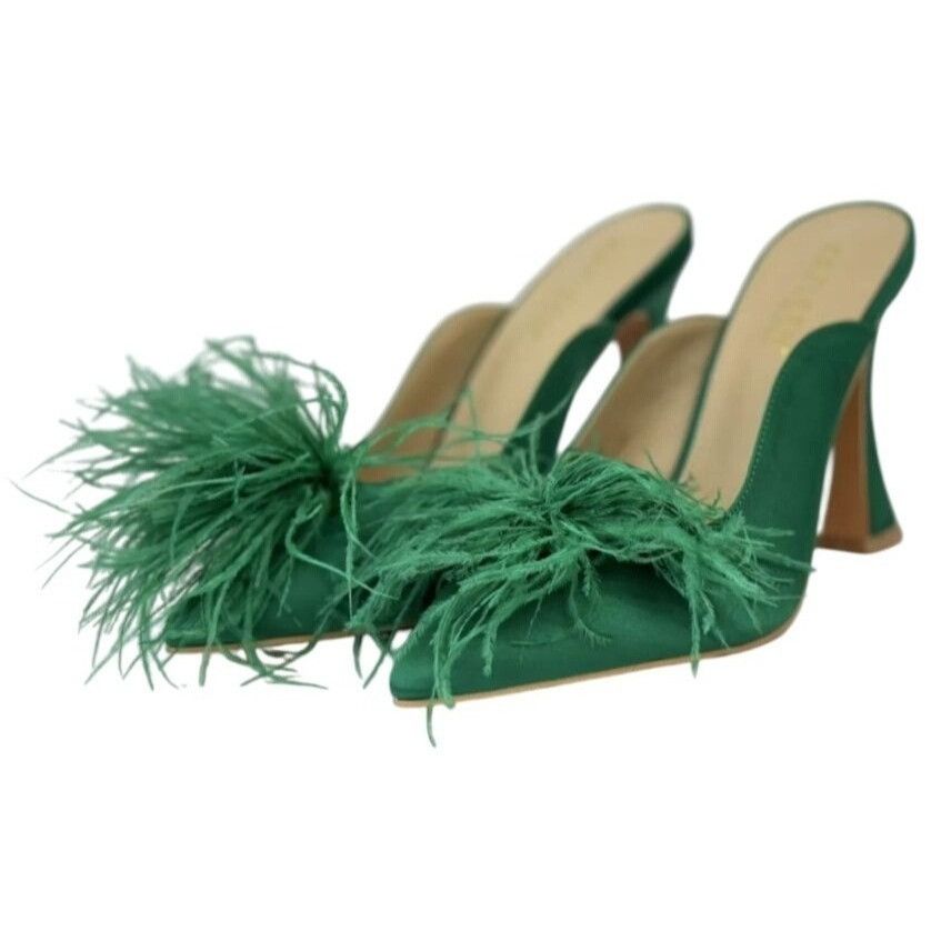 Other KAYLEEN / Cailin-20/ Green Satin / Feathered / Mule Heels/ Size US 8.5 / IT 38.5 - 2 Thumbnail