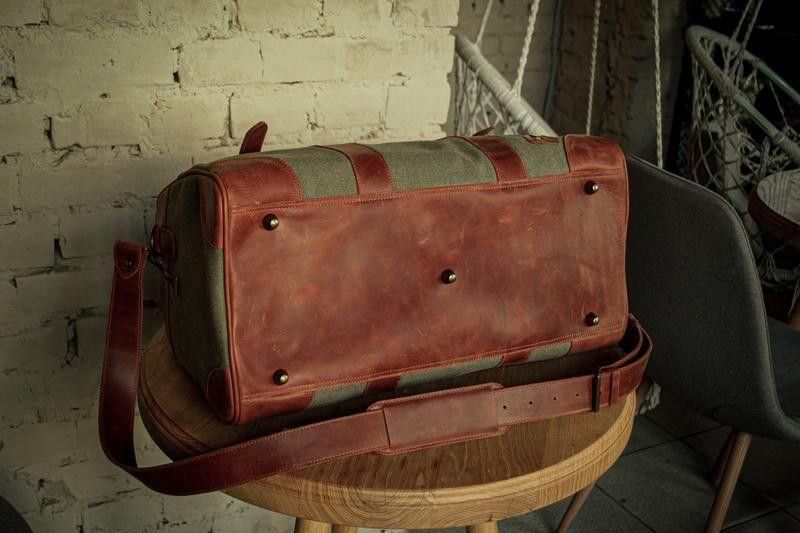 Handmade Genuine leather and thick canvas. Leather Weekender Size ONE SIZE - 4 Thumbnail