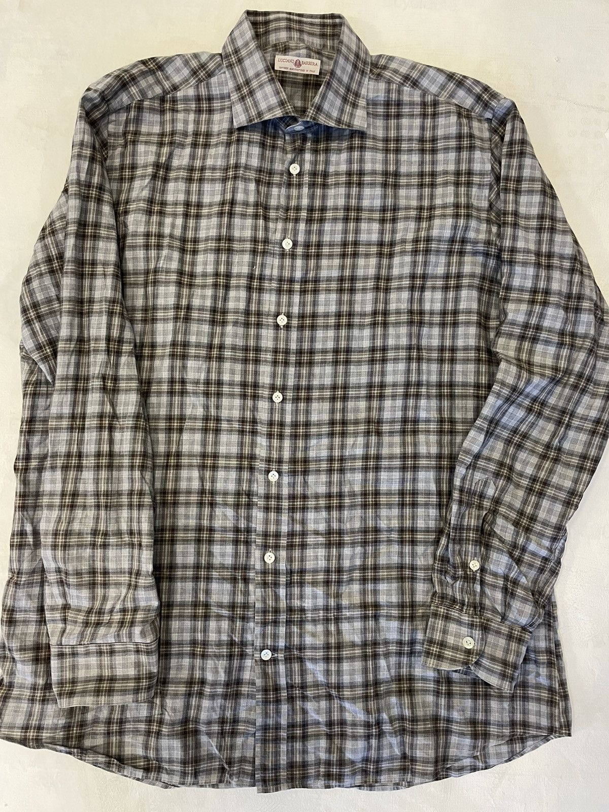 Luciano Barbera Cutaway Collar Check Print Shirt Size US XL / EU 56 / 4 - 2 Thumbnail