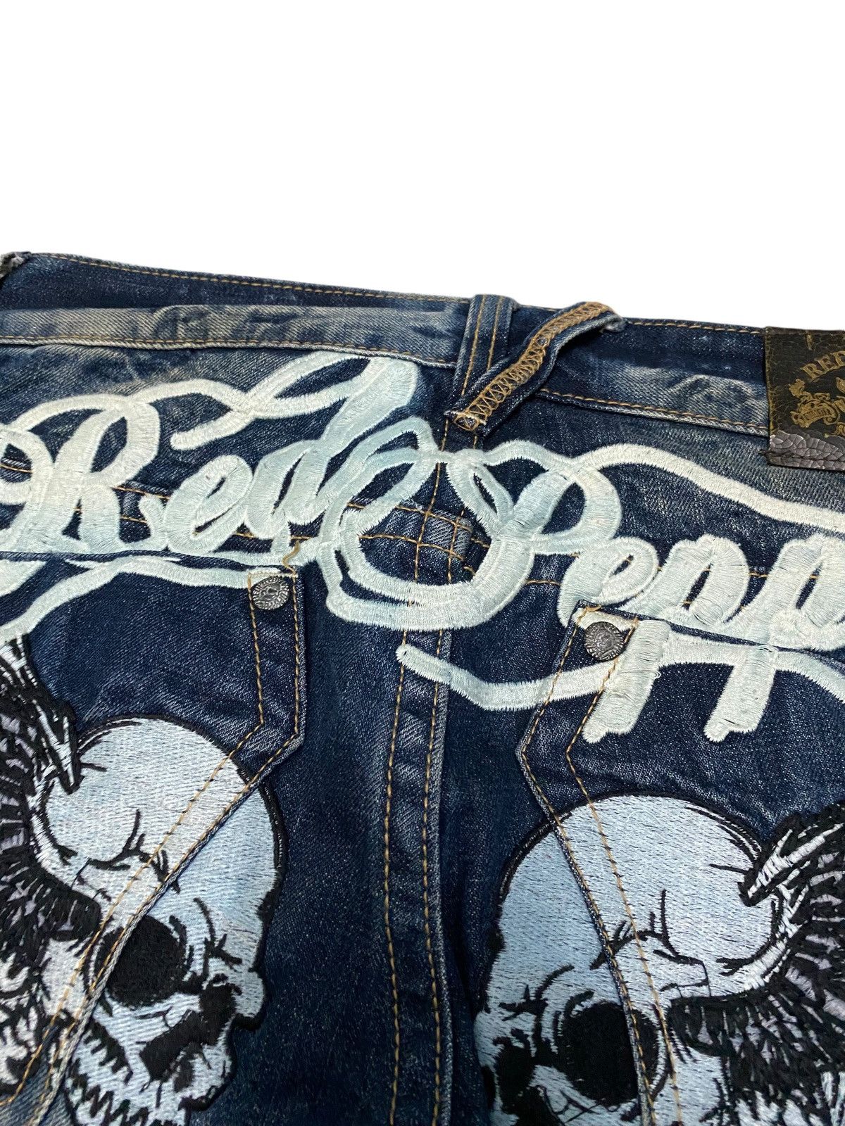 Japanese Brand Red peppers skulls x designer flare jeans Size US 32 / EU 48 - 11 Thumbnail