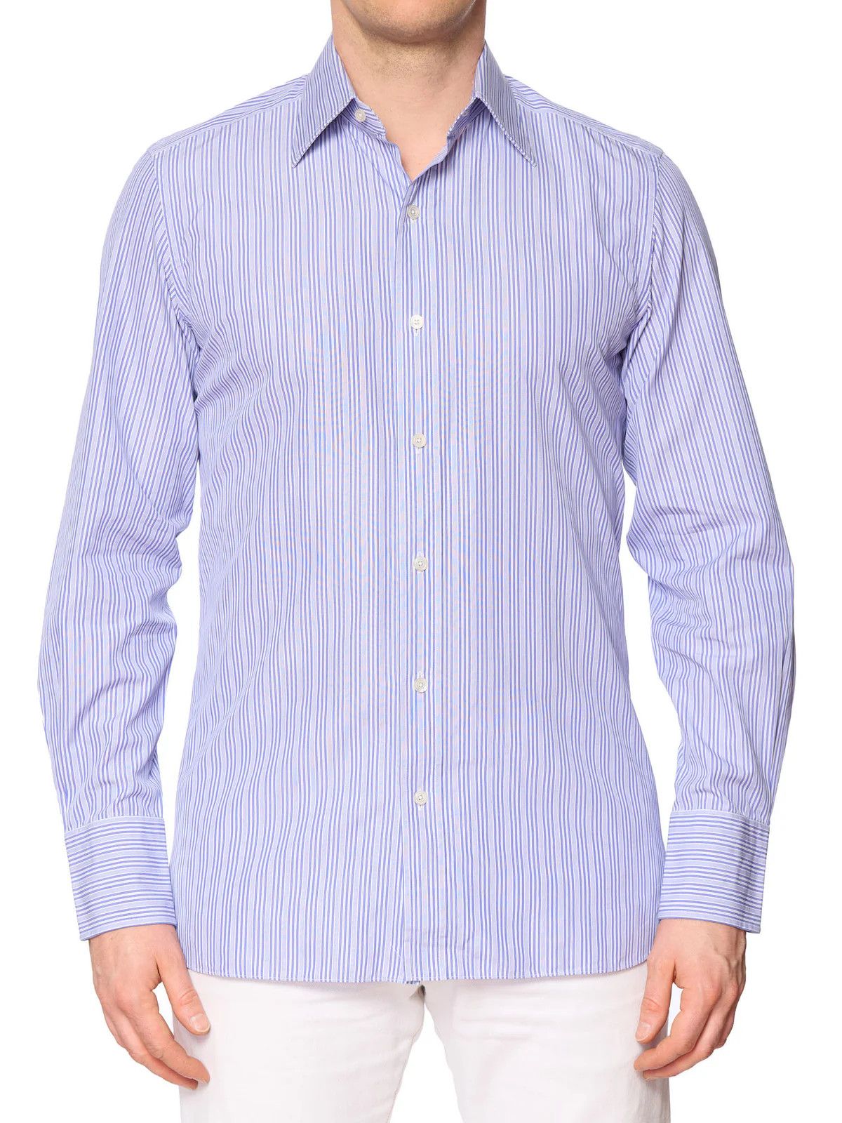 Tom Ford TOM FORD Blue Striped Cotton Dress Shirt Size US M / EU 48-50 / 2 - 1 Thumbnail