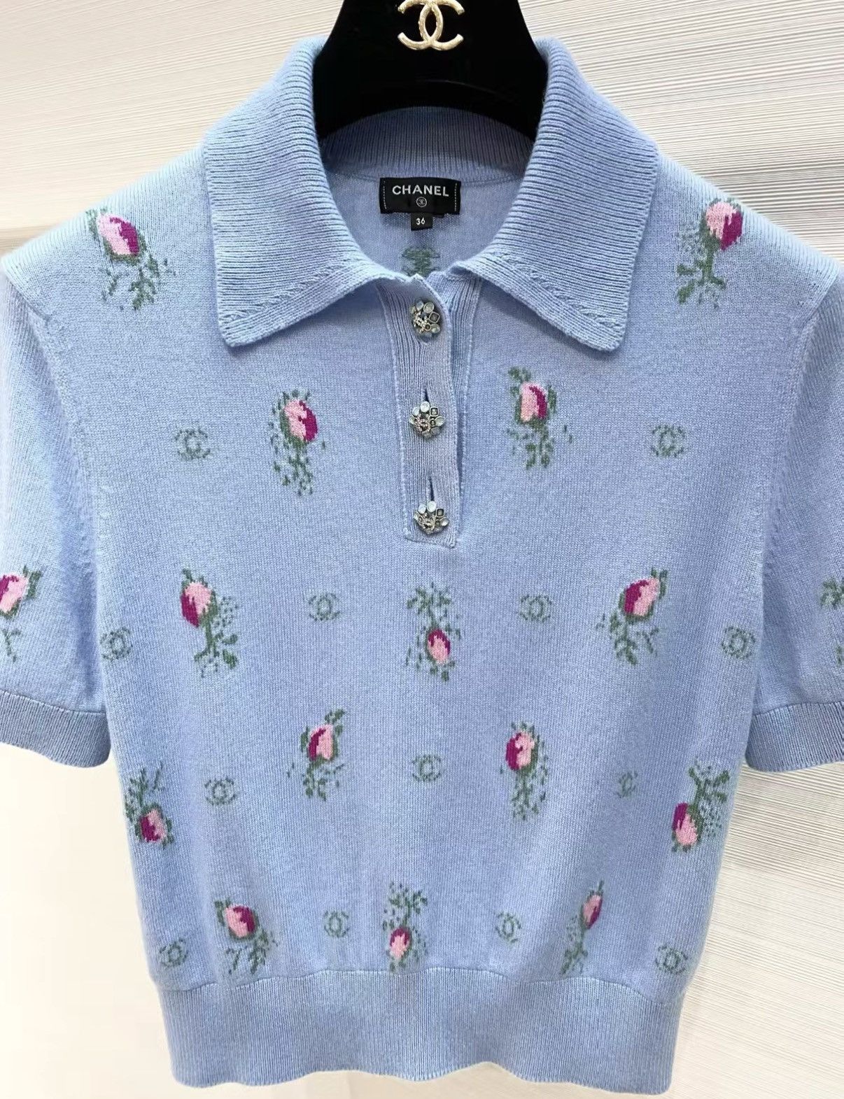 Chanel Chanel 22K Floral Polo Collar Short Sleeve Knit Sweater J33 Size XS / US 0-2 / IT 36-38 - 4 Thumbnail