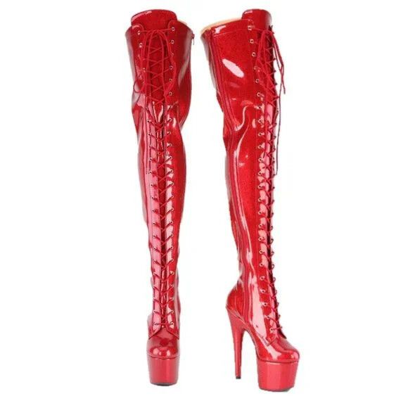 Other Adore 3020 Red Glitter Patent 3020 Thigh High Platform Boots Size US 12 / IT 42 - 6 Thumbnail