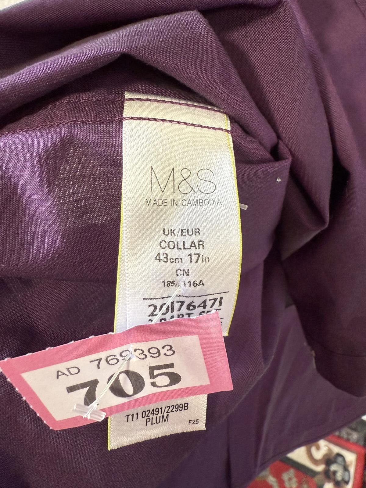 M.E. Sport M&S Plum Purple Men's Dress Shirt, Collar 43cm / 17in Size US L / EU 52-54 / 3 - 2 Thumbnail