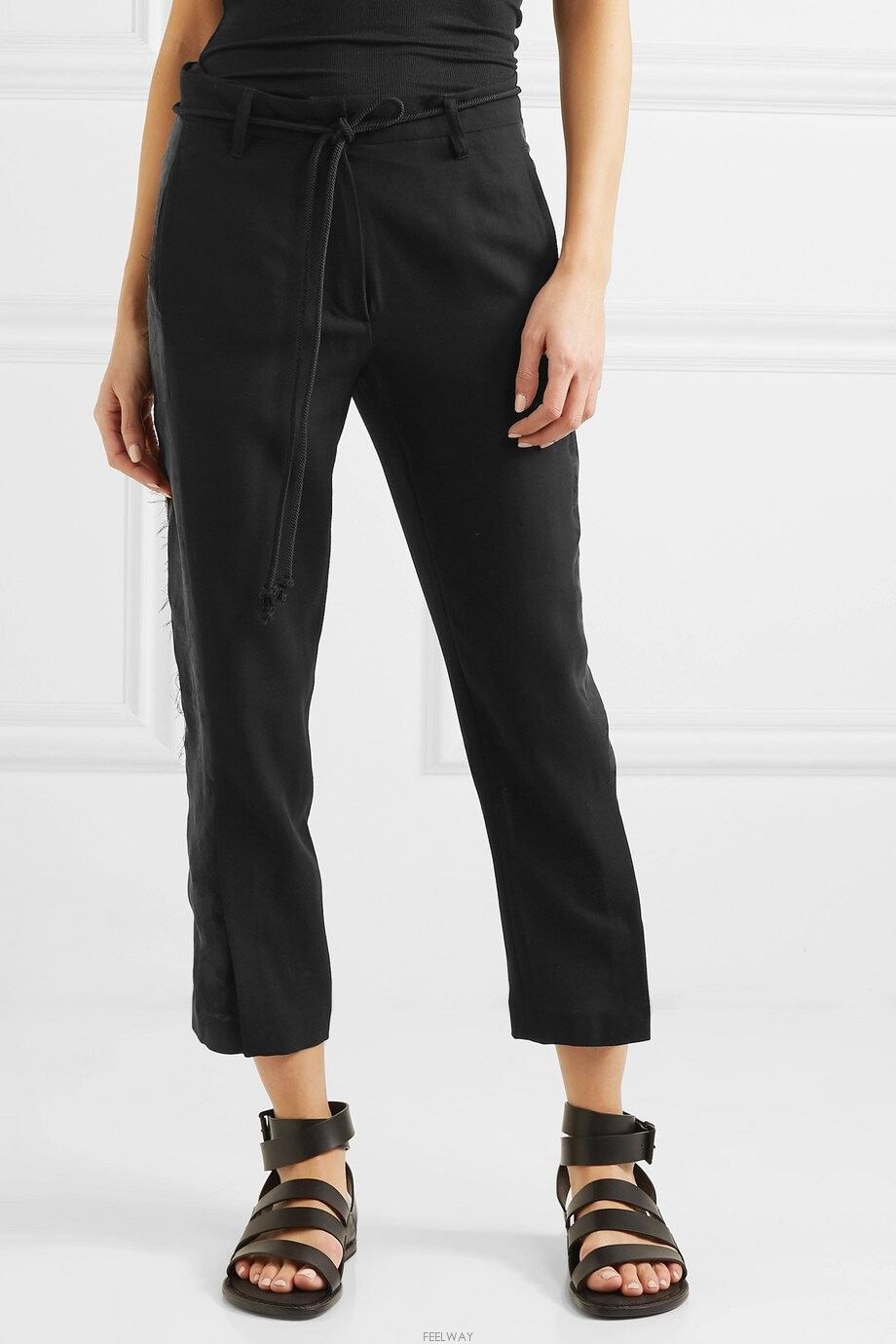 Ann Demeulemeester ANN DEMEULEMEESTER Belted Jacquard-Trimmed Wool Pants Size 27" / US 4 / IT 40 - 1 Thumbnail