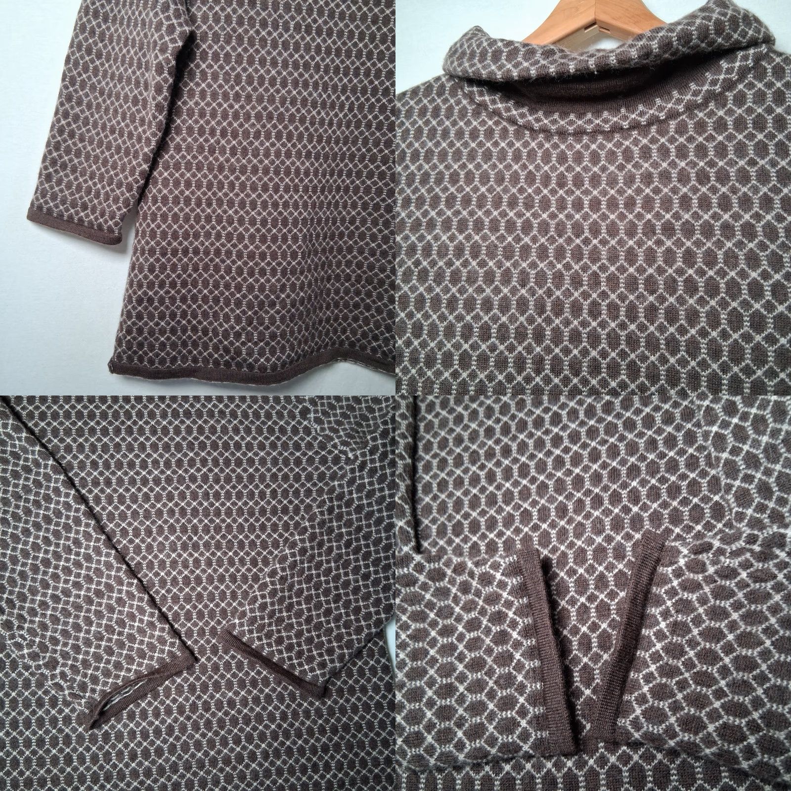 Talbots Talbots Petites Merino Wool Sweater Women PL Brown Geometric Nature Casual 3/4 Sleeve High Neck Pullover Winter Fall Spring Knit Dry Clean Only Mens? Size L / US 10 / IT 46 - 8 Thumbnail