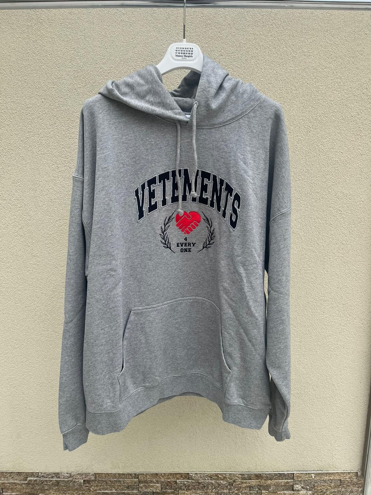 Vetements Vetements For 4 Everyone Logo Embroidered Hoodie in Grey 