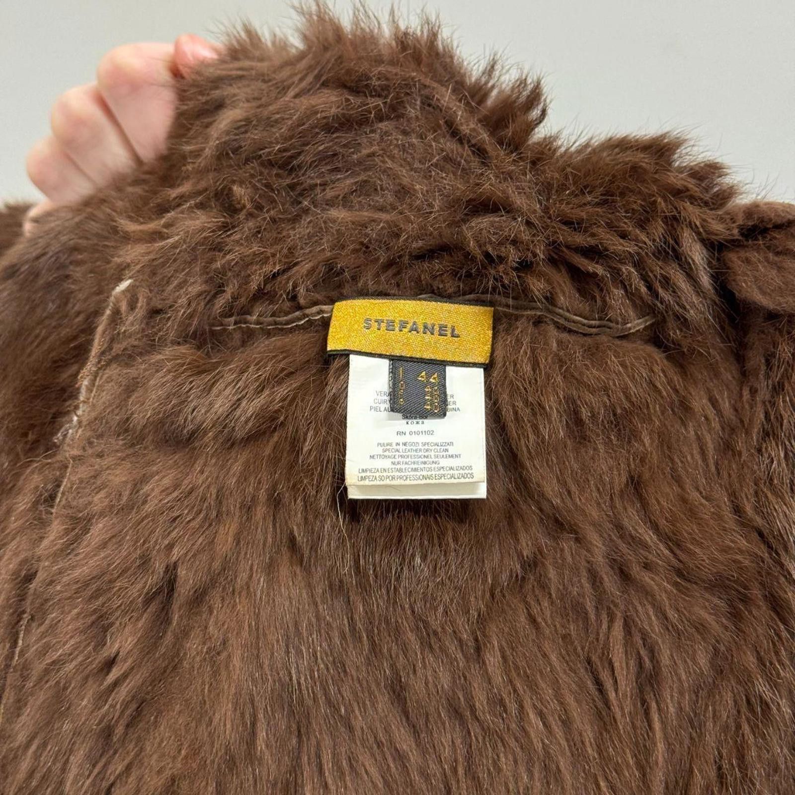 Stefano Ricci Y2K Vintage Stefanel Leather Suede & Rabbit Fur Brown Jacket Size M / US 6-8 / IT 42-44 - 6 Thumbnail