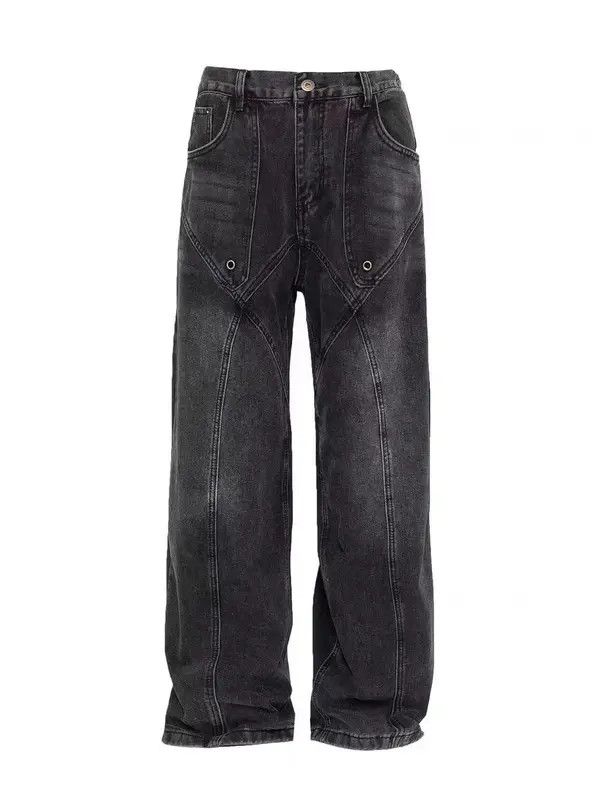 Japanese Brand Honoka x Ahata Vintage black patchwork rivet wide leg jeans Size US 32 / EU 48 - 5 Thumbnail