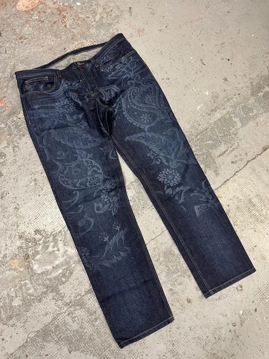 Designer × Gucci × Vintage Gucci Navy Brut Floral Denim Jeans Size US 32 / EU 48 - 4 Thumbnail