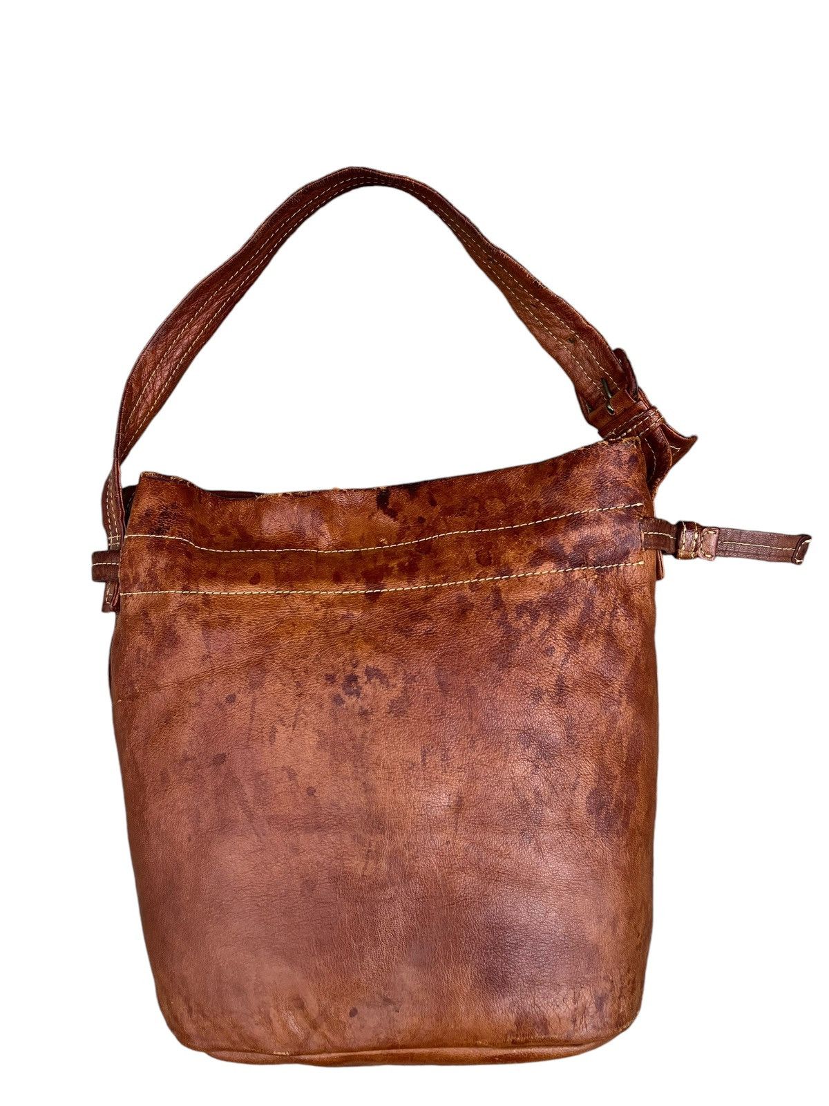 Leather Trashed Genten Japan Distress Patina Leather Bag Bucket Size ONE SIZE - 5 Thumbnail