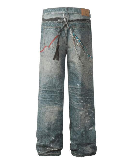 Japanese Brand × Jean Fashion washed distressed straight loose chain jeans Size US 32 / EU 48 - 3 Thumbnail