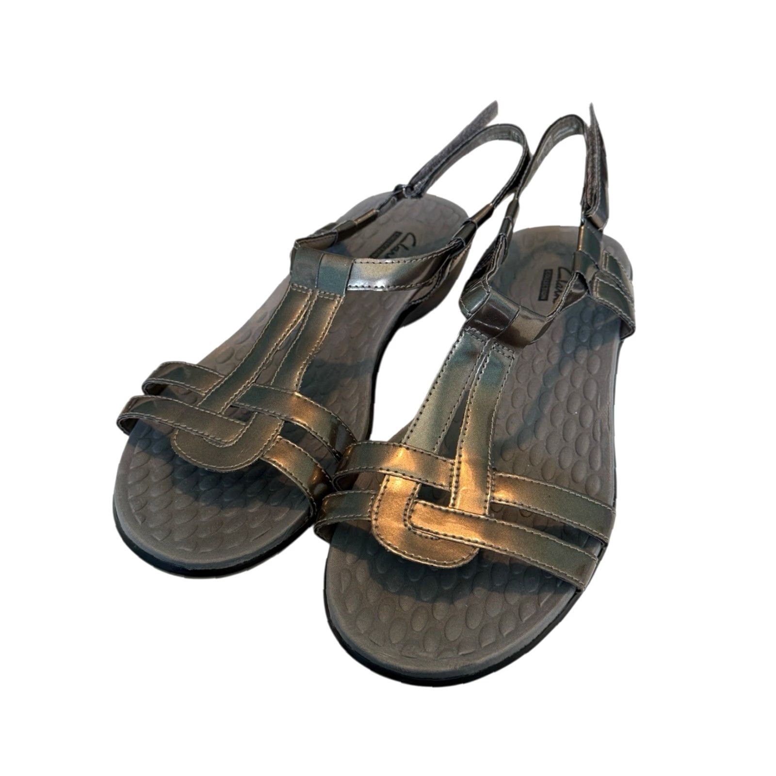 Clarks Clark’s Collection Metallic Patent Leather Strappy Sandals 10 M Gunmetal Gray Sandals Bohemian Comfort Slide Sandals Women Mens Womens Size US 8 / IT 38 - 7 Thumbnail
