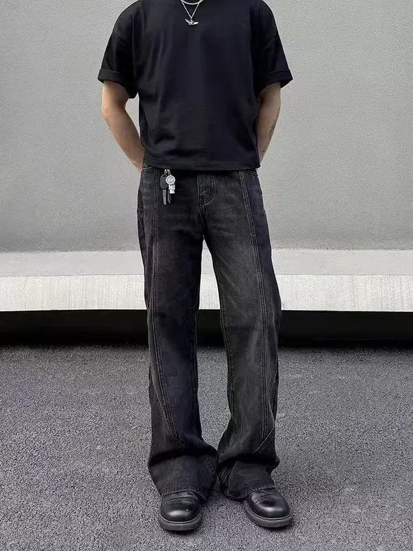 VIBE Washed Black Spliced Micro Flare Straight Leg Jeans Size US 34 / EU 50 - 4 Thumbnail