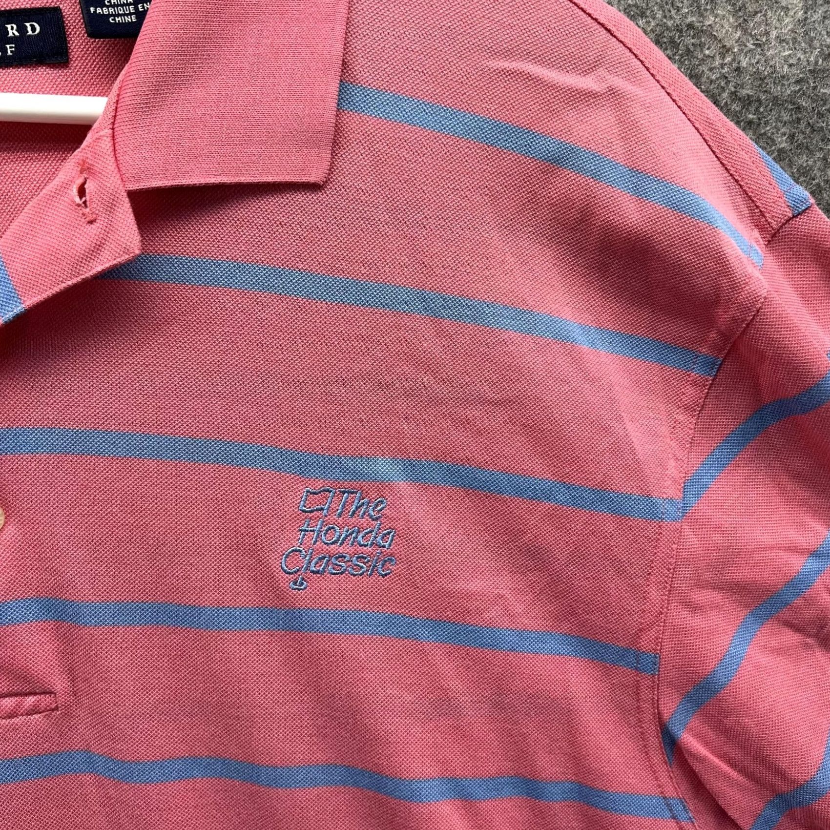 Vintage VINTAGE Oxford Polo Shirt Men Large Adult Pink Blue Striped Cotton Preppy Golfer Golf Polo Shirt Regular Fit Mens 44 in Chest Size US L / EU 52-54 / 3 - 7 Thumbnail