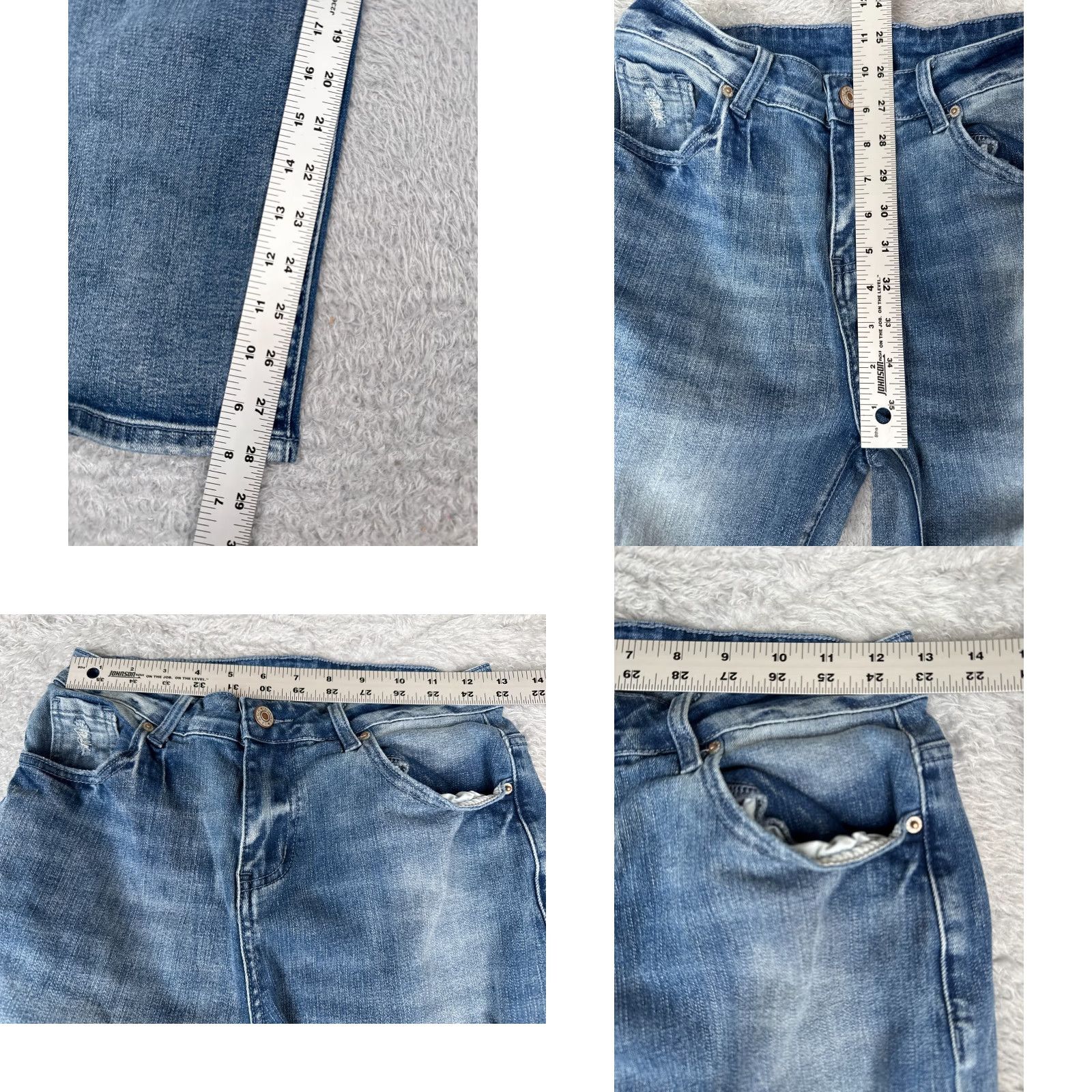 Vintage Womens Jeans Blue Denim Wide Leg Flared Distressed Mid Rise 27x28 Cotton Blend 6 Regular 5-Pocket Design Jeans Size 28" / US 6 / IT 42 - 8 Thumbnail