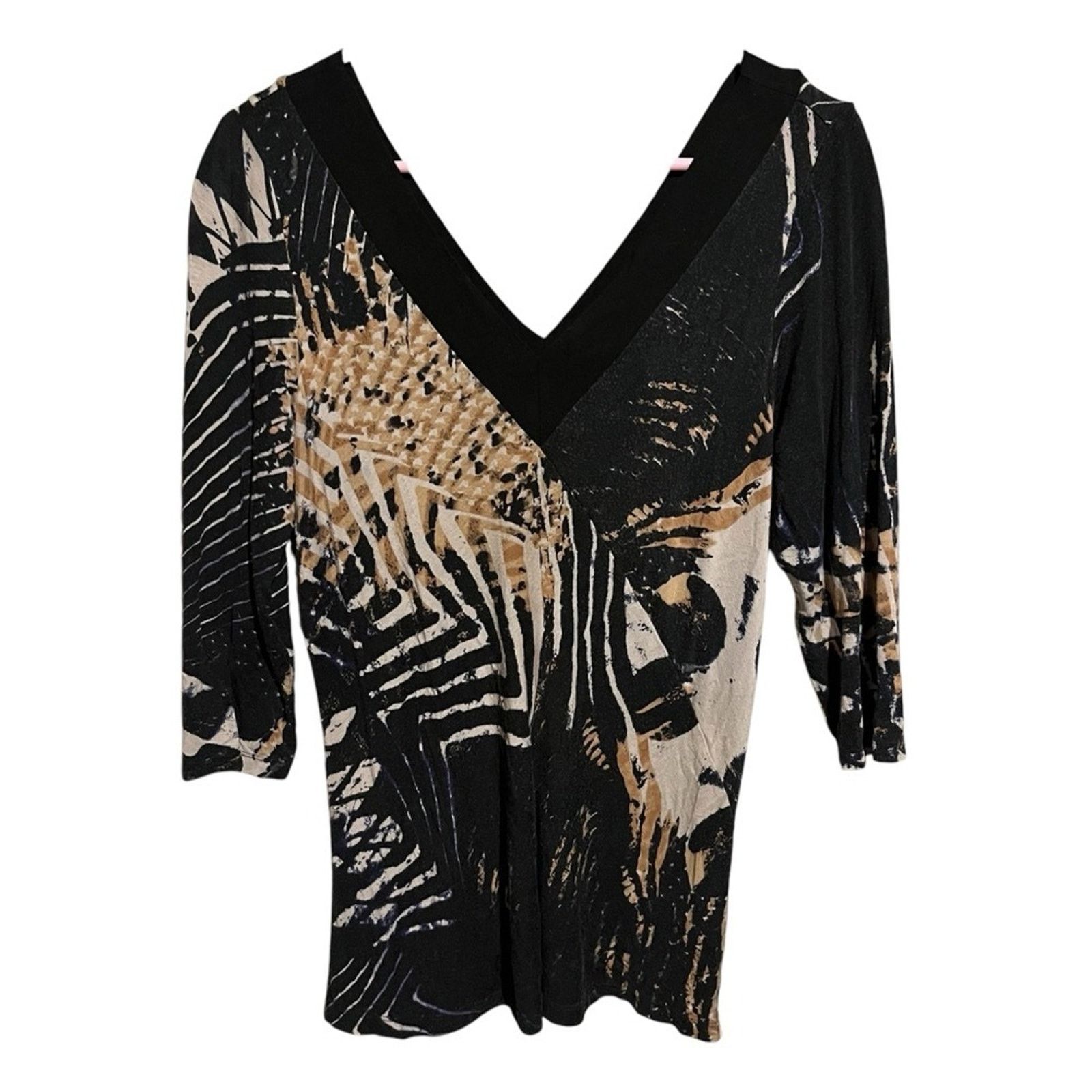 Other Yansi Fugel Blouse Sz M Abstract Animal Stretch Knit V-Neck Size M / US 6-8 / IT 42-44 - 1 Thumbnail