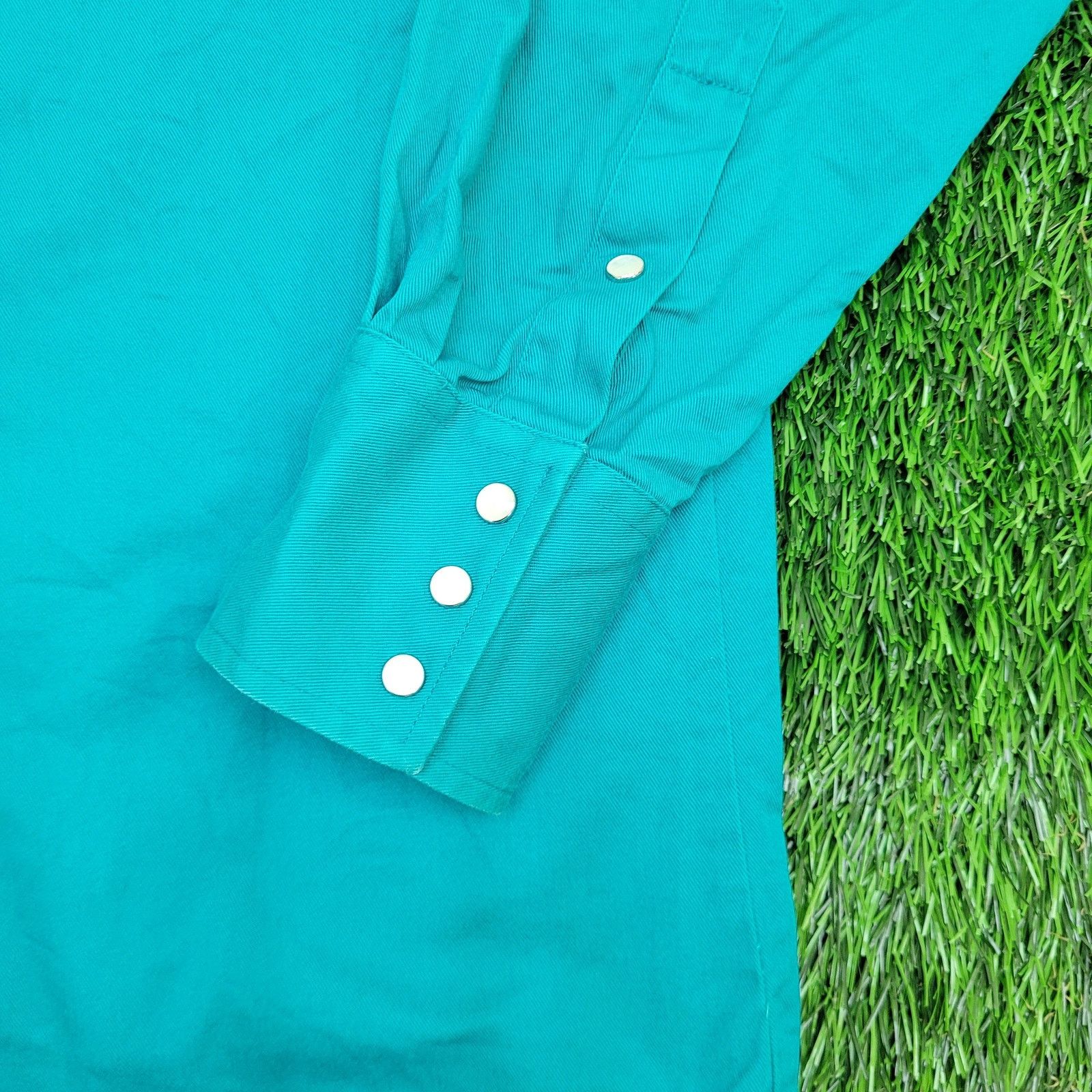 Wrangler Vintage Wrangler Western Pearl-Snap Shirt Large 22x30 Teal Size US L / EU 52-54 / 3 - 10 Thumbnail