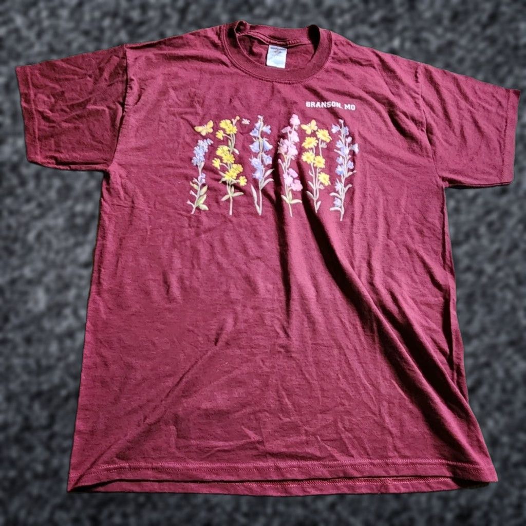 Jerzees VINTAGE Jerzees T-Shirt Mens L Red Floral Travel Souvenir Missouri Branson 90s Graphic Print Shirt Size US L / EU 52-54 / 3 - 1 Thumbnail